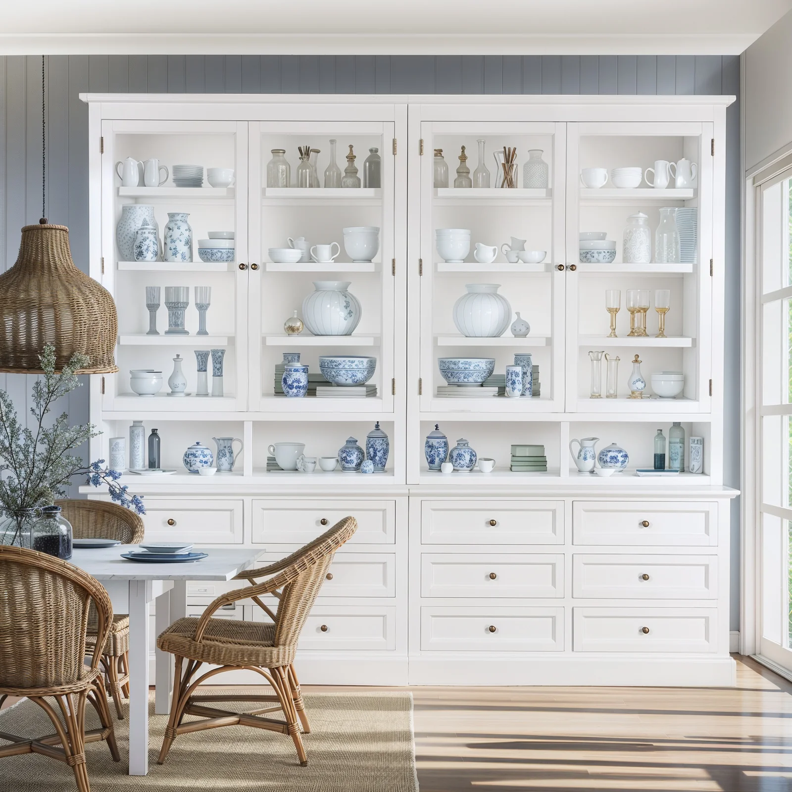 Hamptons Halifax 2 Glass Door 6 Drawer Kitchen Cabinet - Image 6