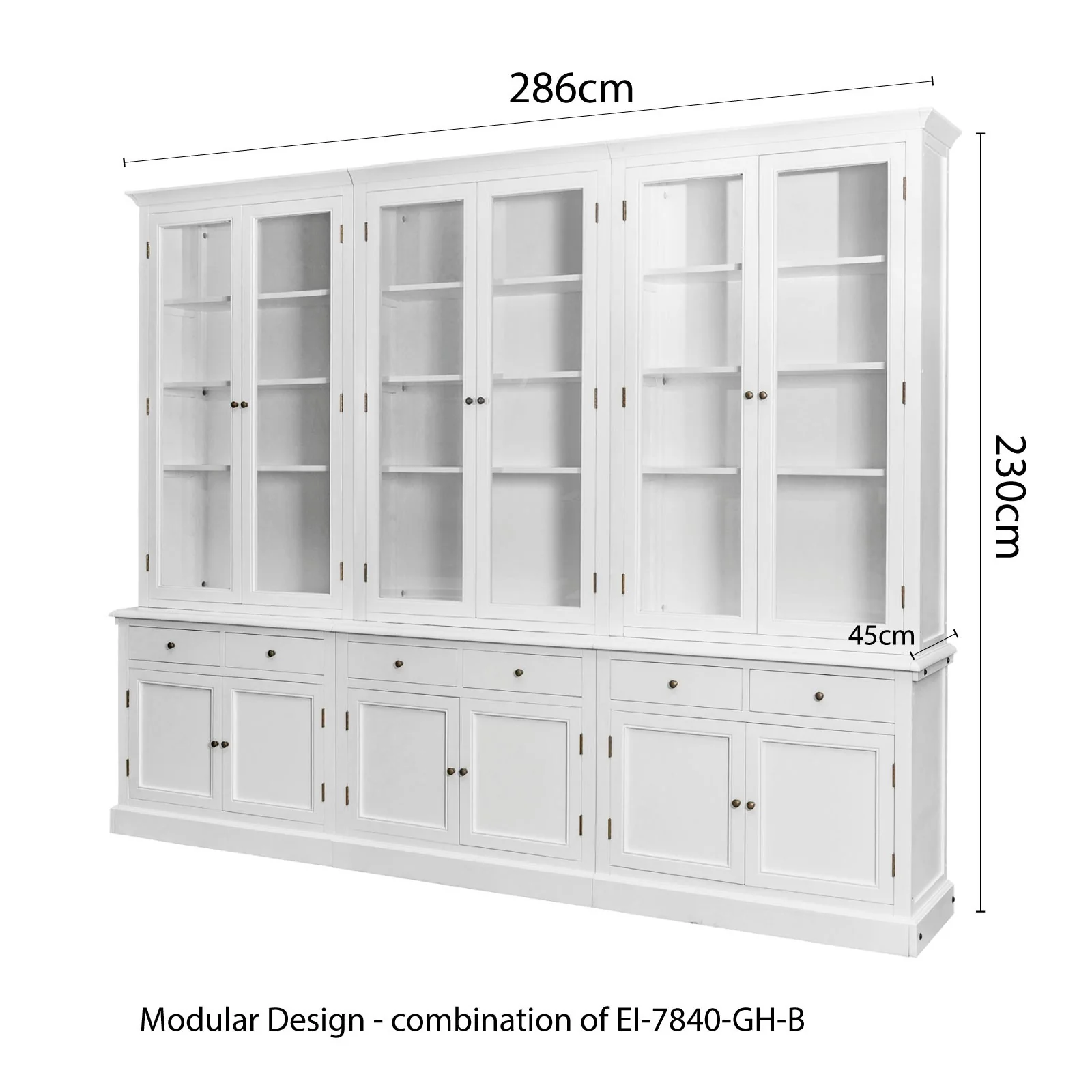 Hampton Halifax 2 Glass Door Hutch Display and Buffet Cabinet Bookcase Cupboard - Image 10
