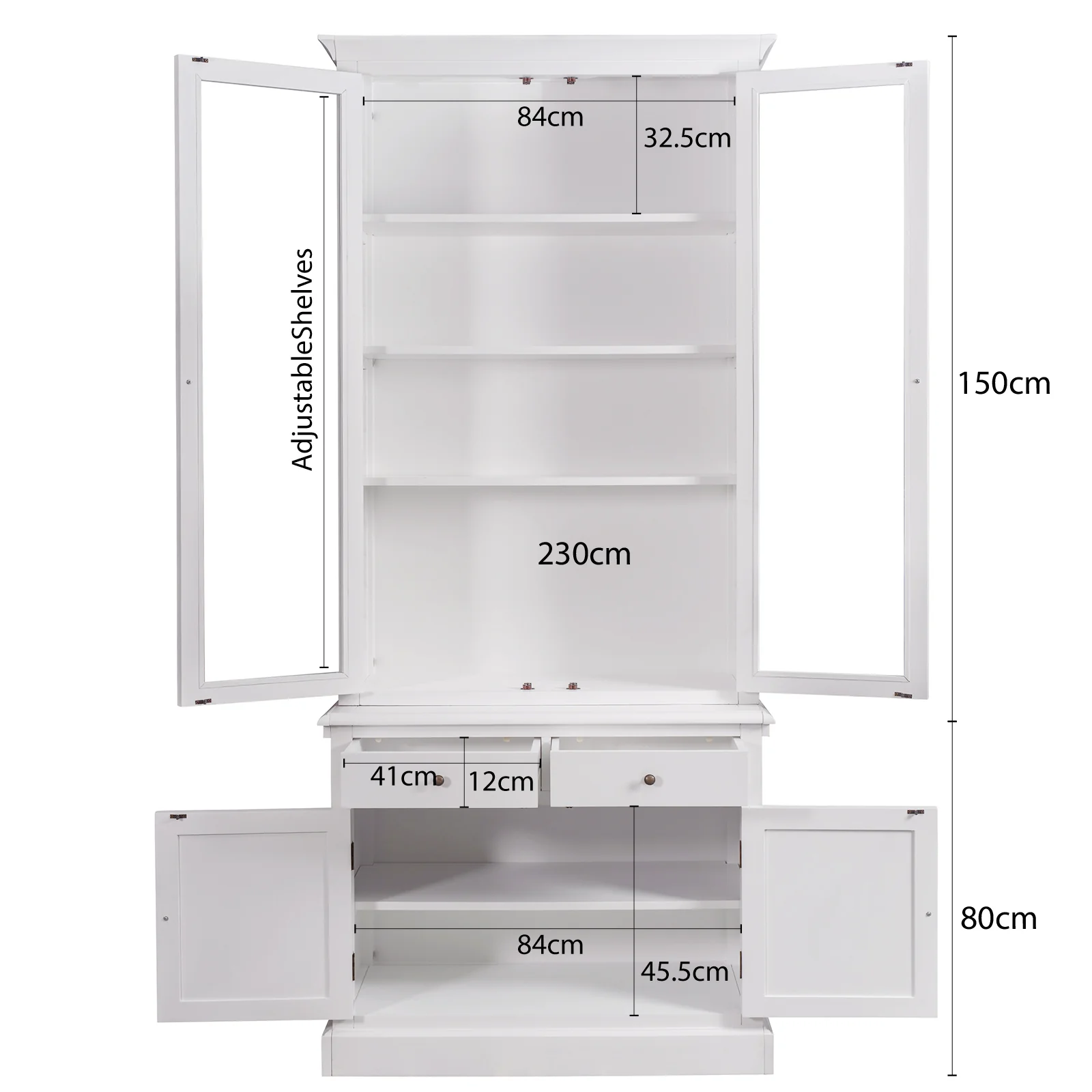 Hampton Halifax 2 Glass Door Hutch Display and Buffet Cabinet Bookcase Cupboard - Image 11
