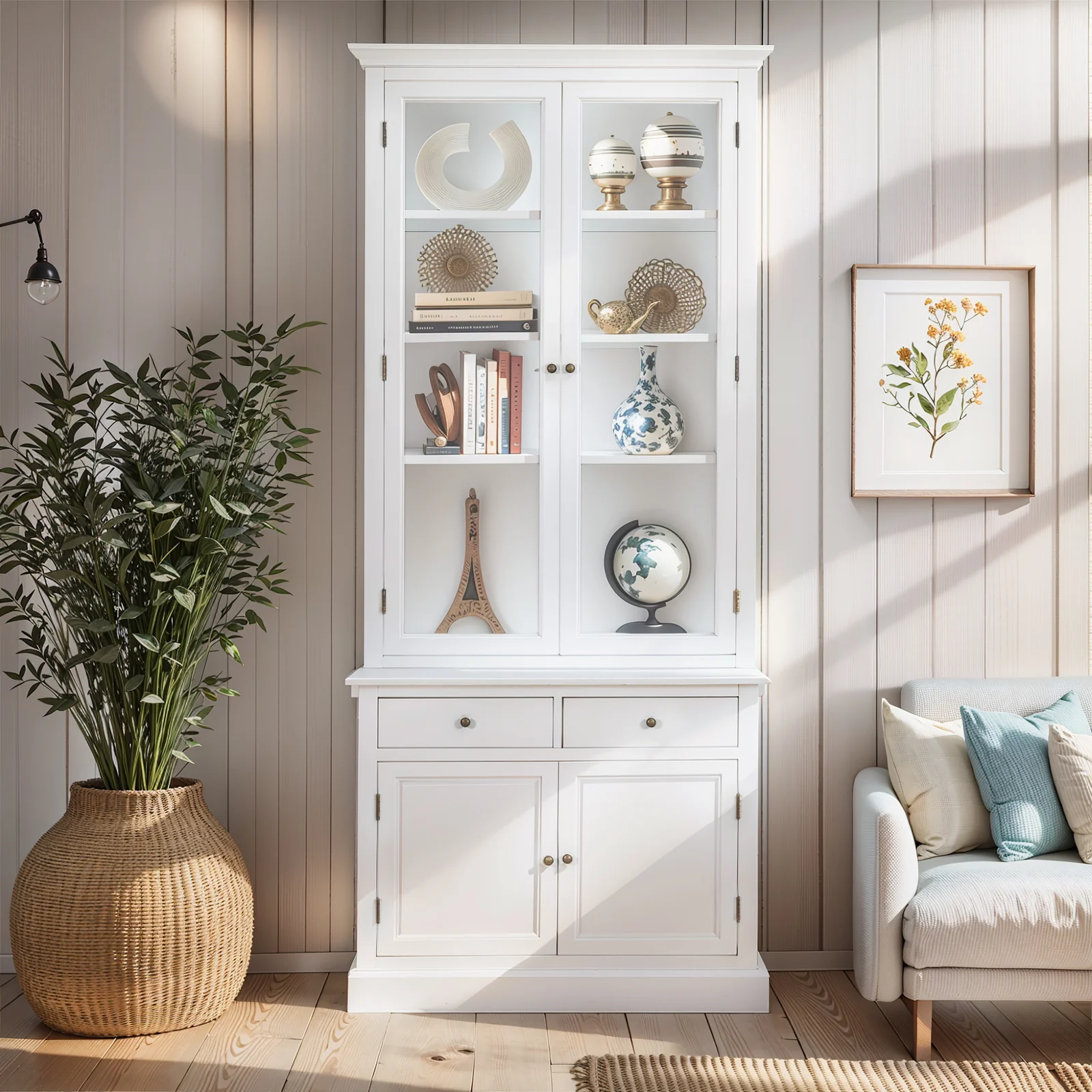 Hampton Halifax 2 Glass Door Hutch Display and Buffet Cabinet Bookcase Cupboard - Image 2