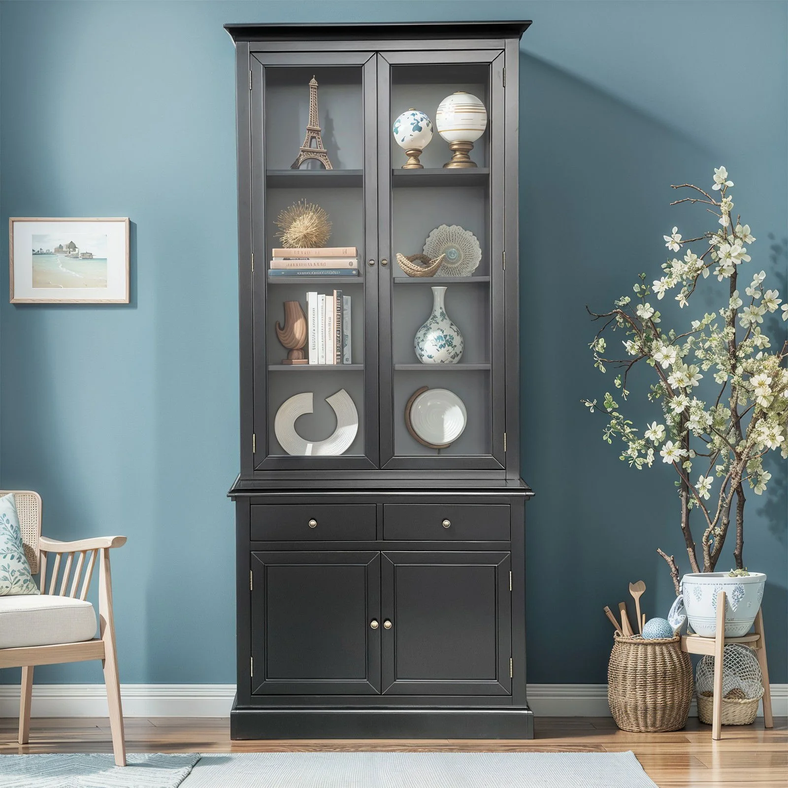 Hampton Halifax 2 Glass Door Hutch Display and Buffet Cabinet Bookcase Cupboard - Image 39