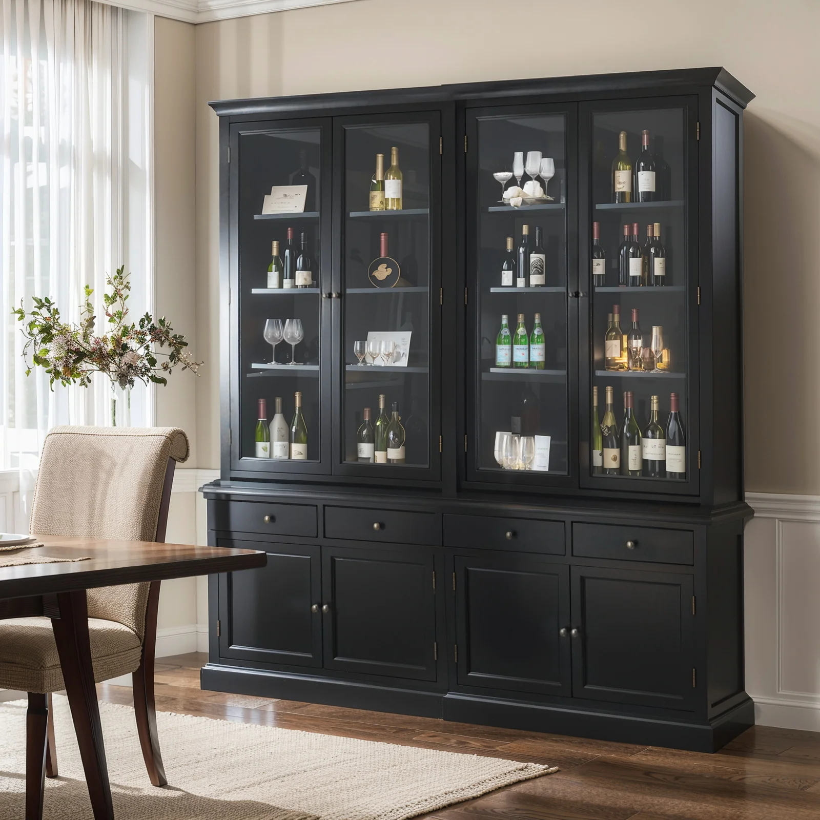 Hampton Halifax 2 Glass Door Hutch Display and Buffet Cabinet Bookcase Cupboard - Image 43