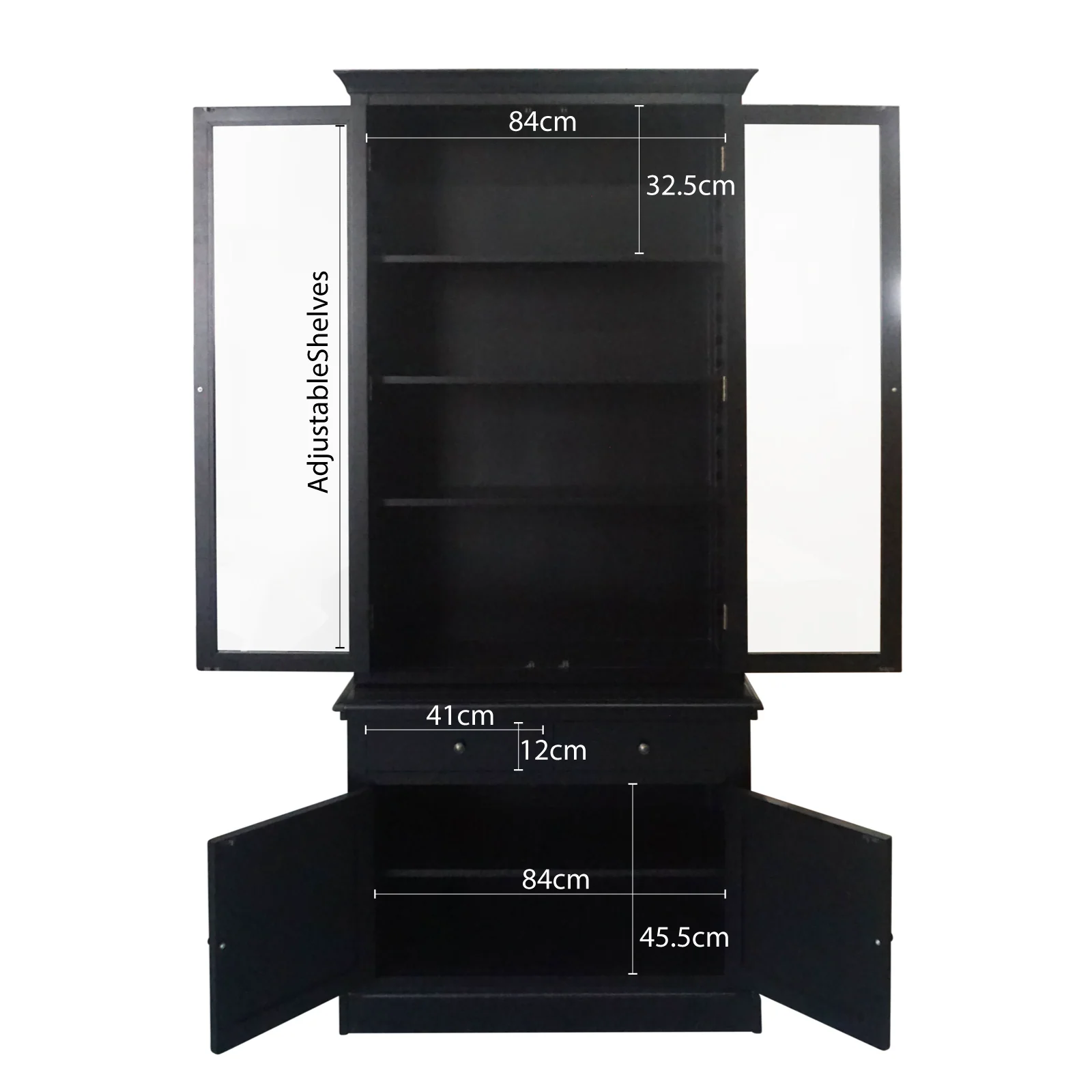Hampton Halifax 2 Glass Door Hutch Display and Buffet Cabinet Bookcase Cupboard - Image 48