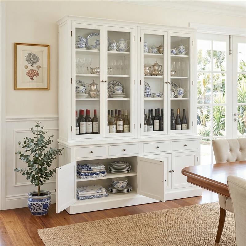Hampton Halifax 2 Glass Door Hutch Display and Buffet Cabinet Bookcase Cupboard - Image 5