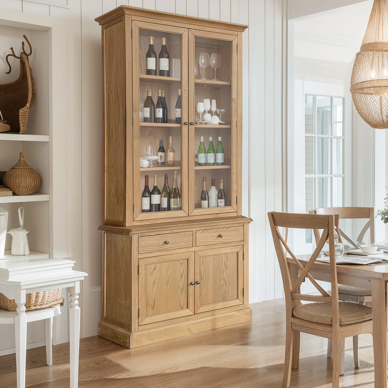 Hampton Halifax 2 Glass Door Hutch Display and Buffet Cabinet Bookcase Cupboard - Image 65