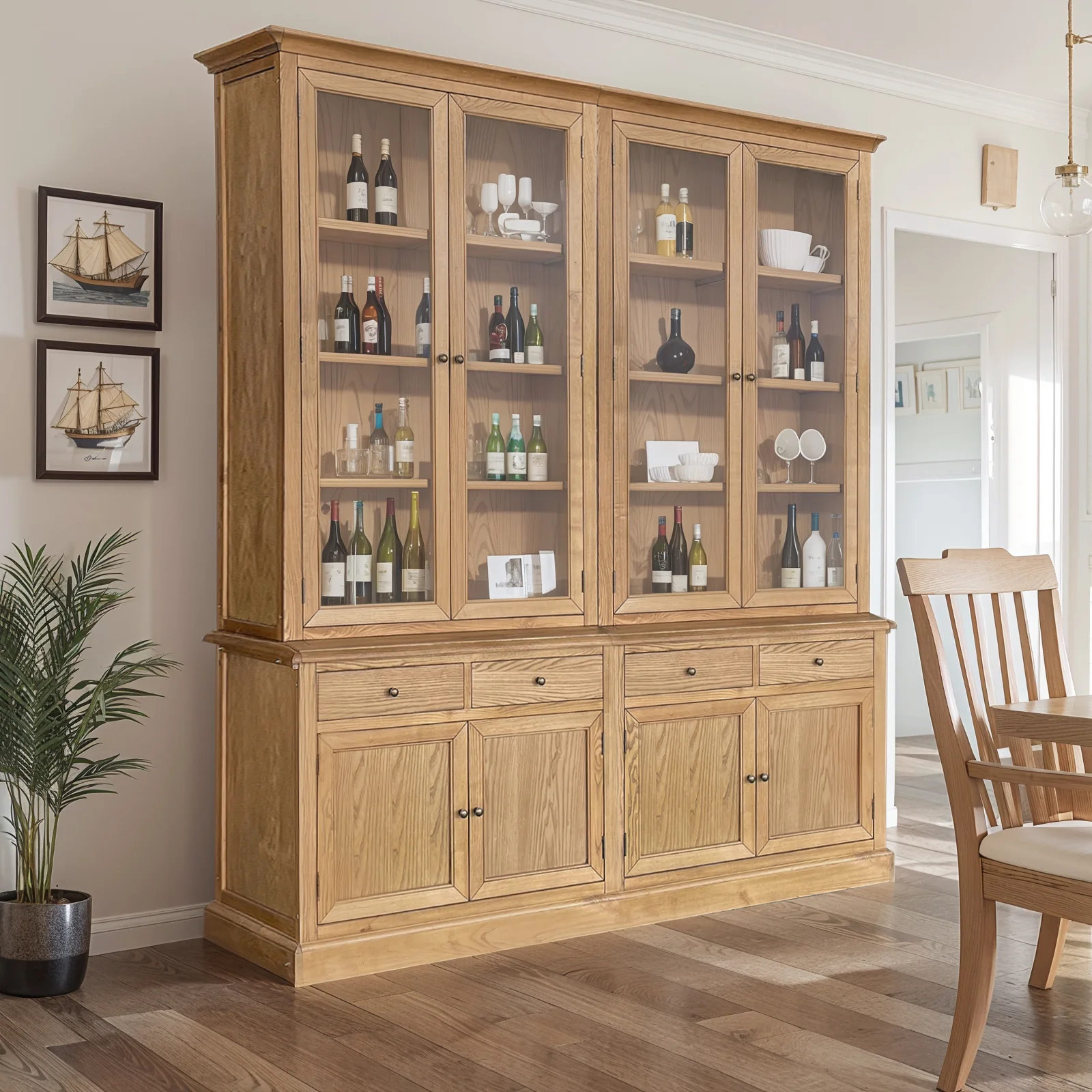 Hampton Halifax 2 Glass Door Hutch Display and Buffet Cabinet Bookcase Cupboard - Image 66
