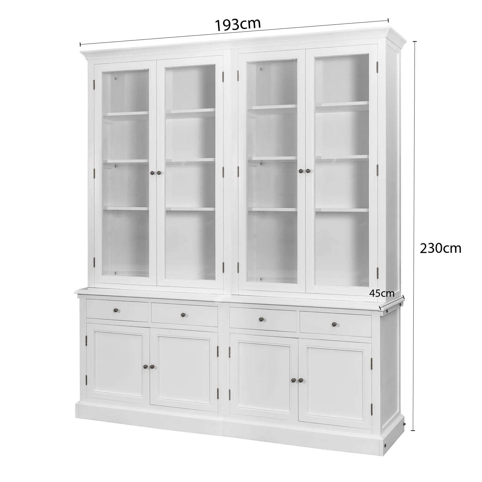Hampton Halifax 2 Glass Door Hutch Display and Buffet Cabinet Bookcase Cupboard - Image 8