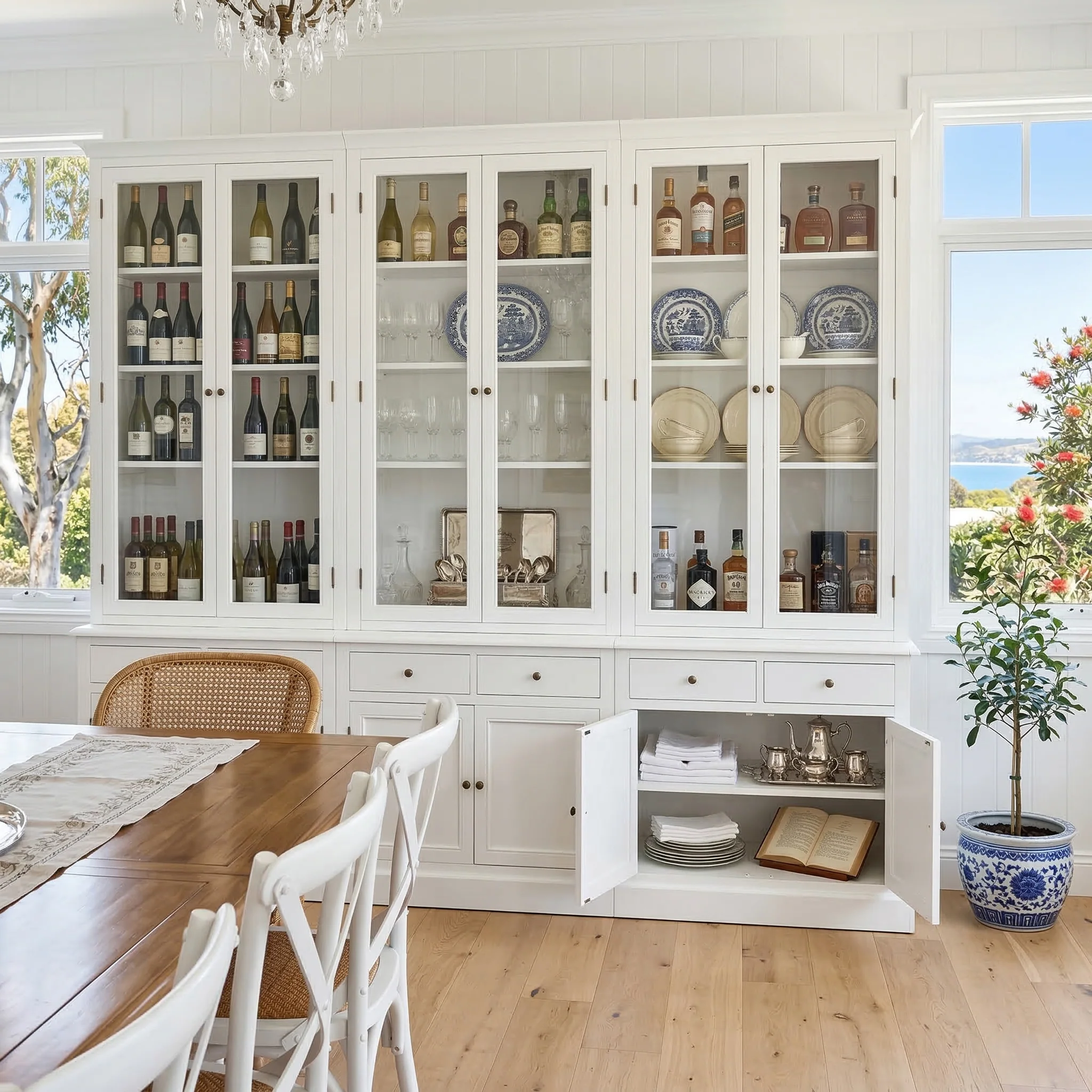 Hampton Halifax 2 Glass Door Hutch Display and Buffet Cabinet Bookcase Cupboard - Image 9