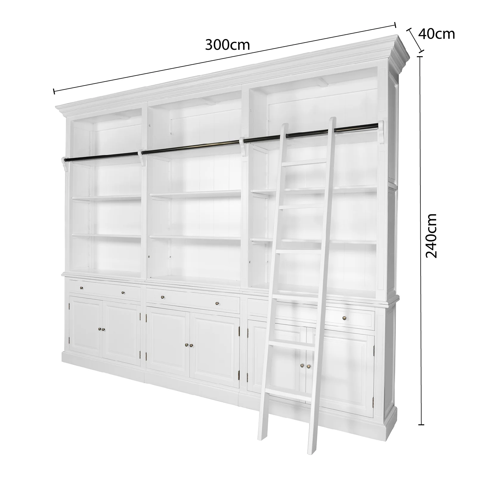 Hamptons Halifax 3 Bay Buffet and Hutch Bookcase with Ladder - Image 22