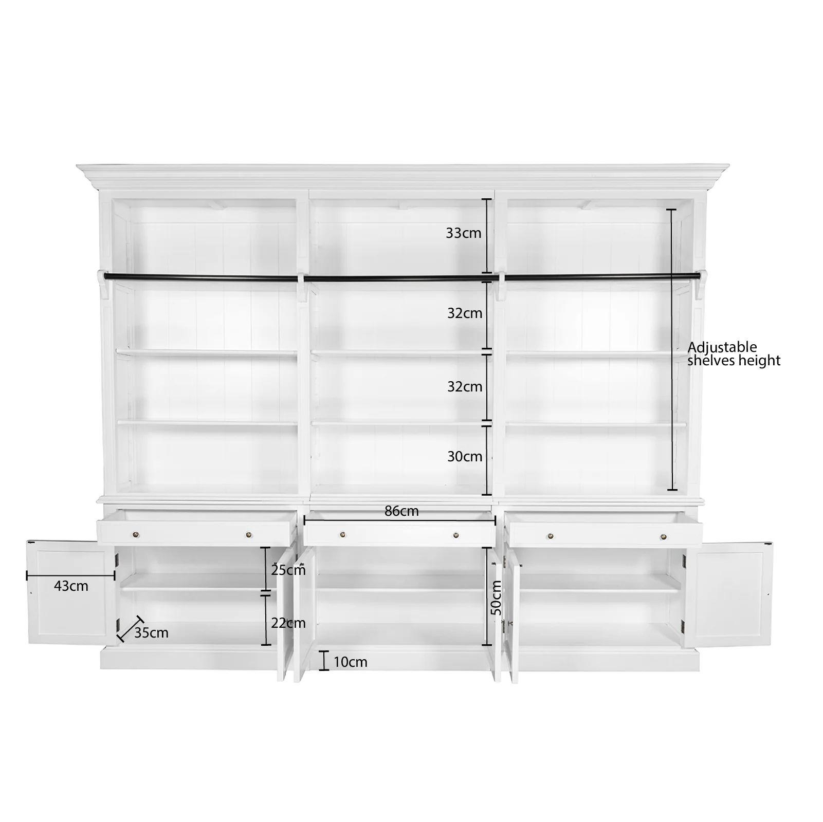 Hamptons Halifax 3 Bay Buffet and Hutch Bookcase with Ladder - Image 23