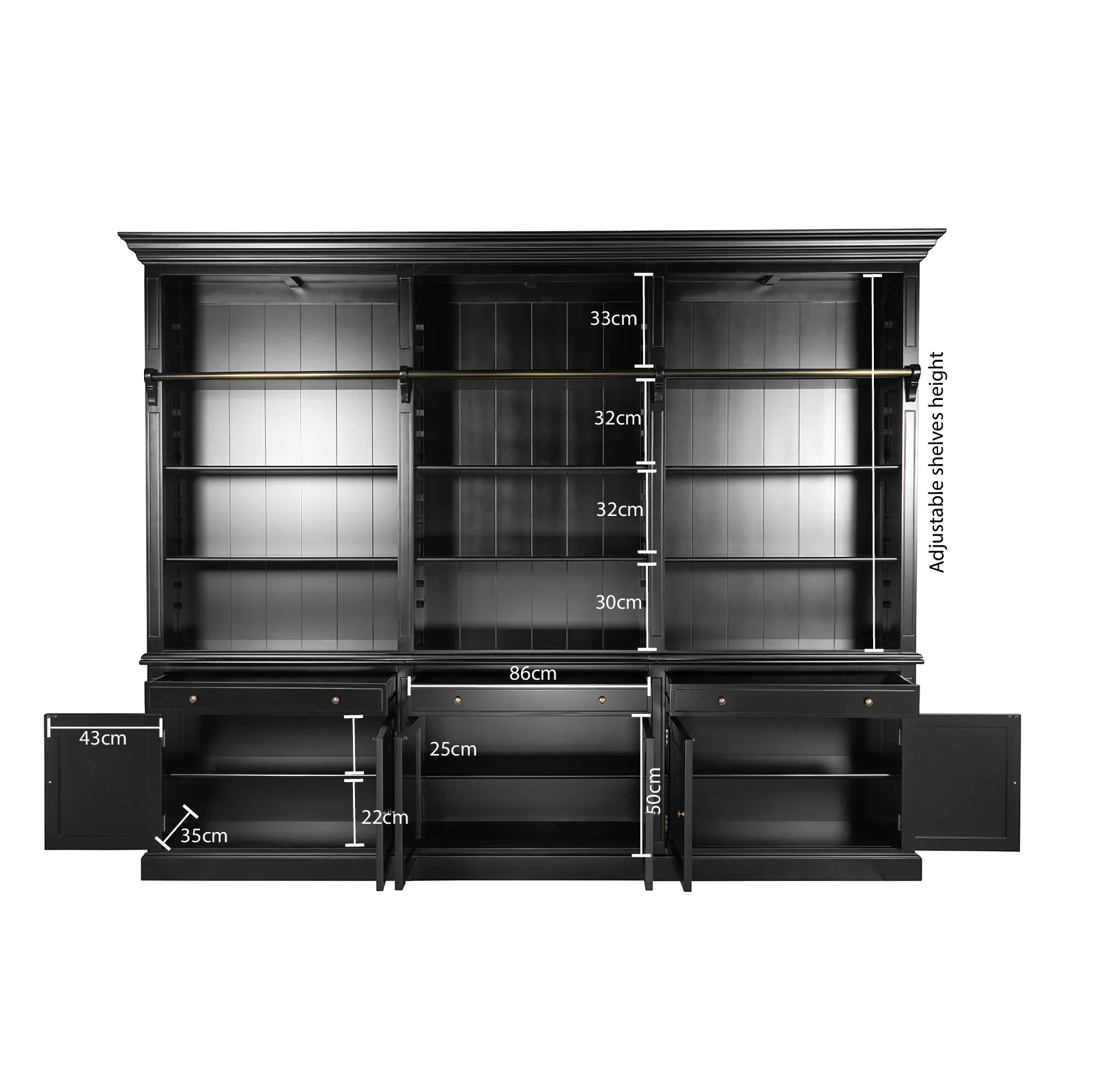 Hamptons Halifax 3 Bay Buffet and Hutch Bookcase with Ladder - Image 41