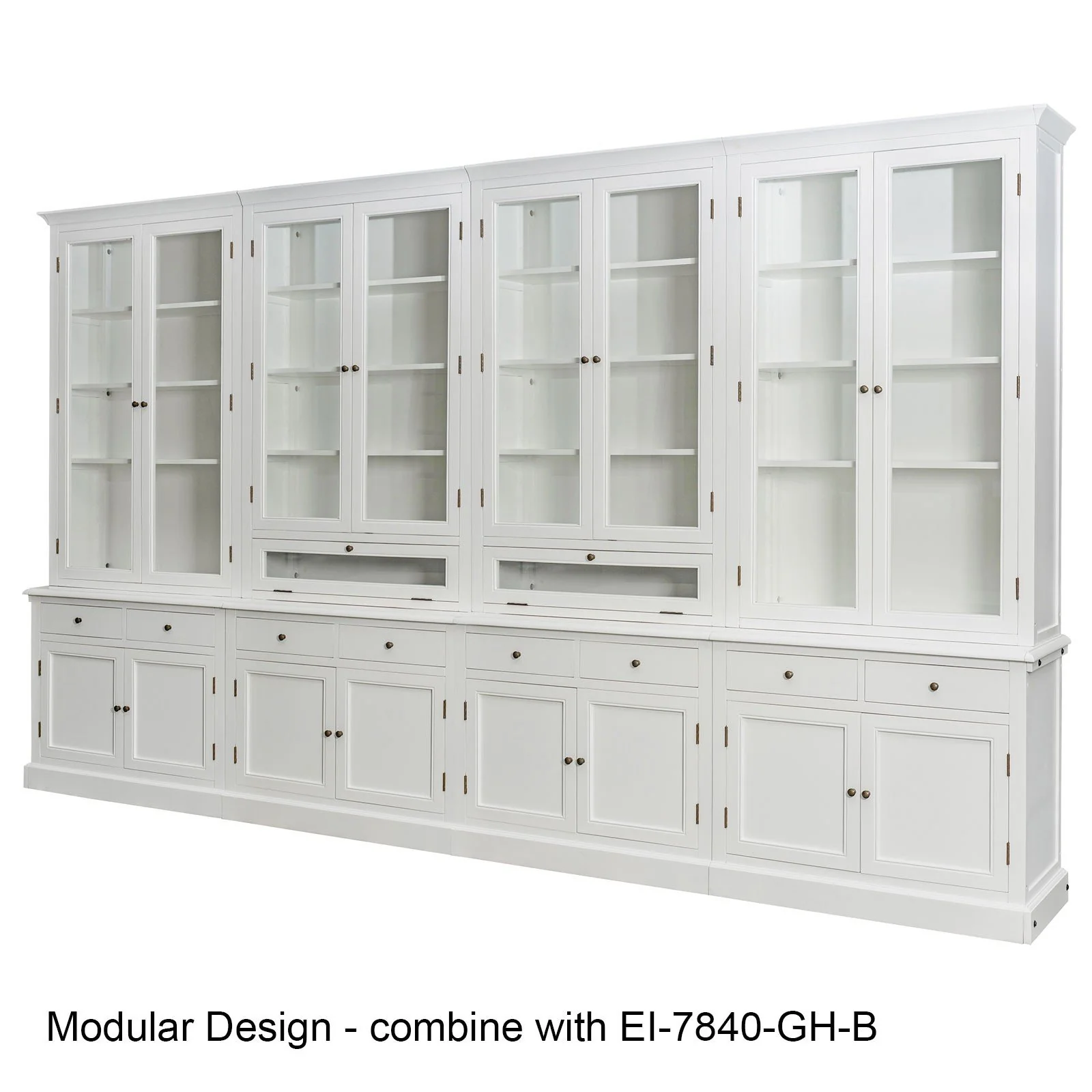 Hamptons Halifax 3 Glass Door Hutch Display Buffet Cabinet Bookcase Cupboard - Image 11