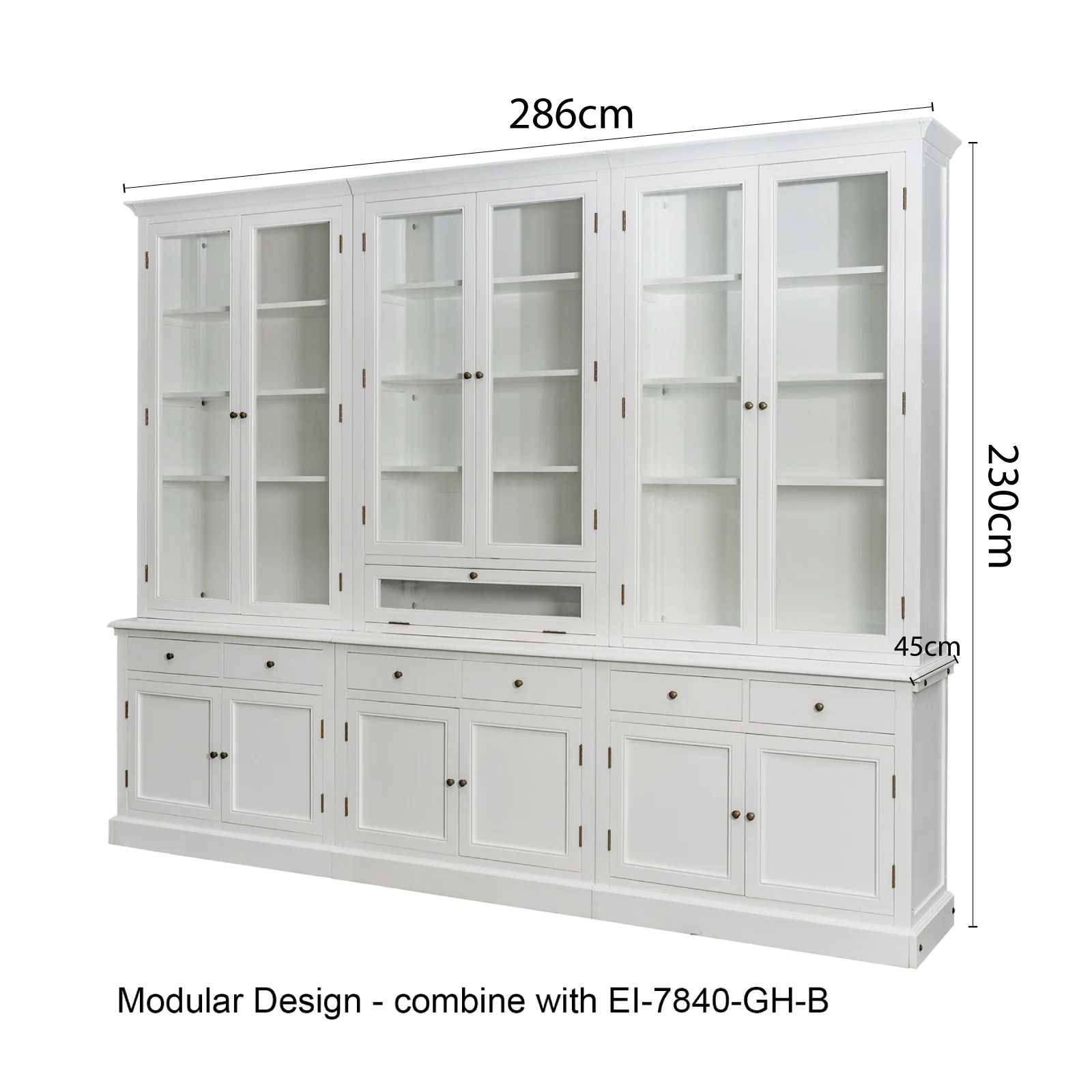 Hamptons Halifax 3 Glass Door Hutch Display Buffet Cabinet Bookcase Cupboard - Image 22