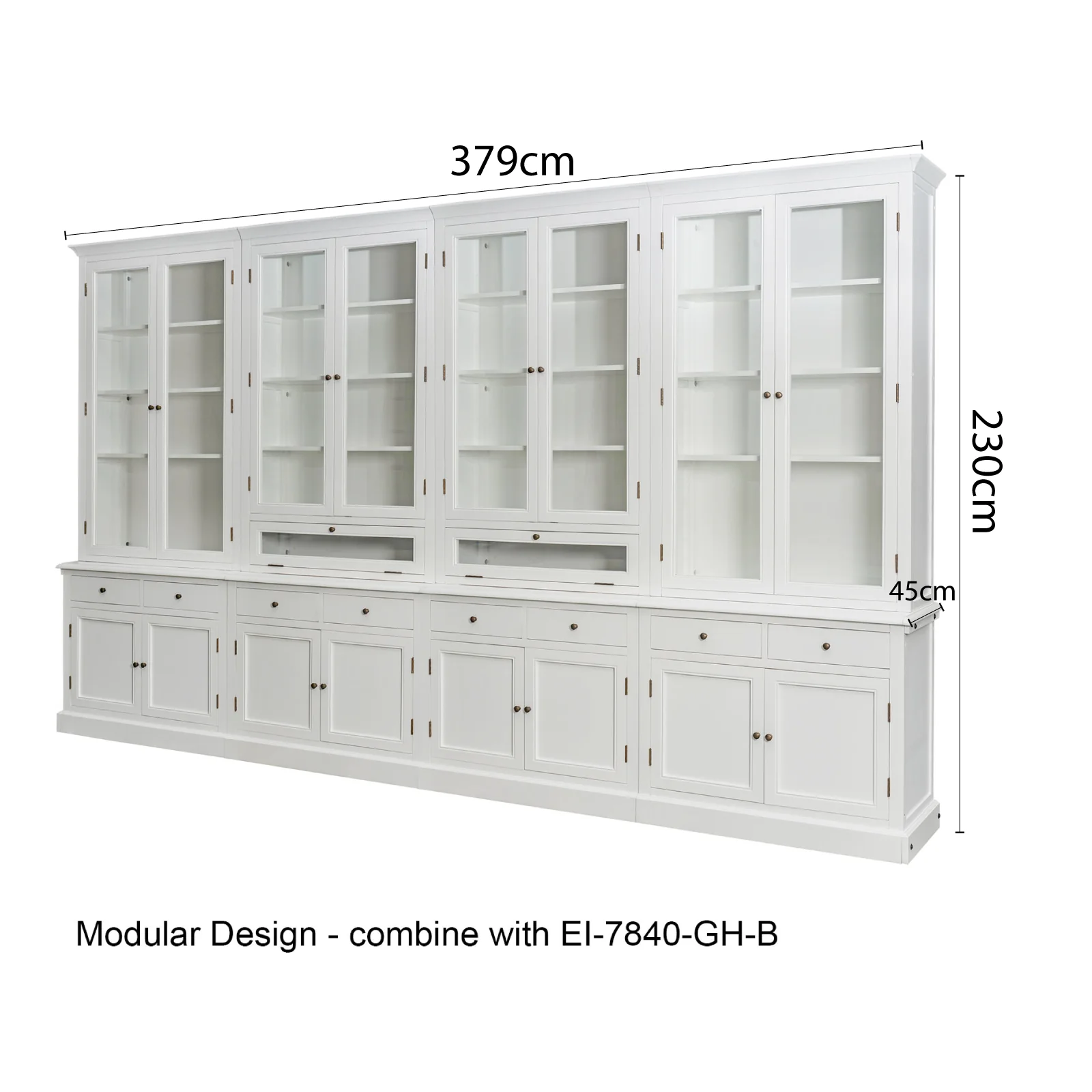 Hamptons Halifax 3 Glass Door Hutch Display Buffet Cabinet Bookcase Cupboard - Image 23