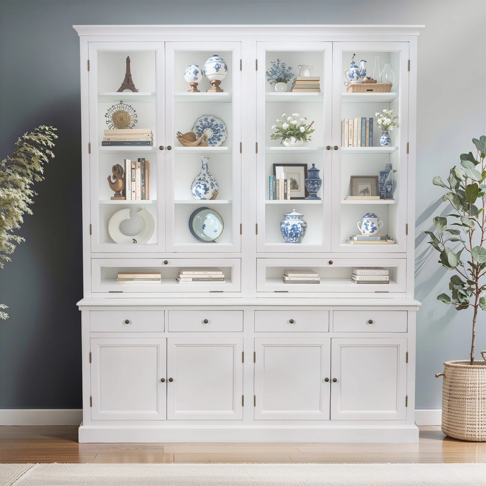 Hamptons Halifax 3 Glass Door Hutch Display Buffet Cabinet Bookcase Cupboard - Image 25
