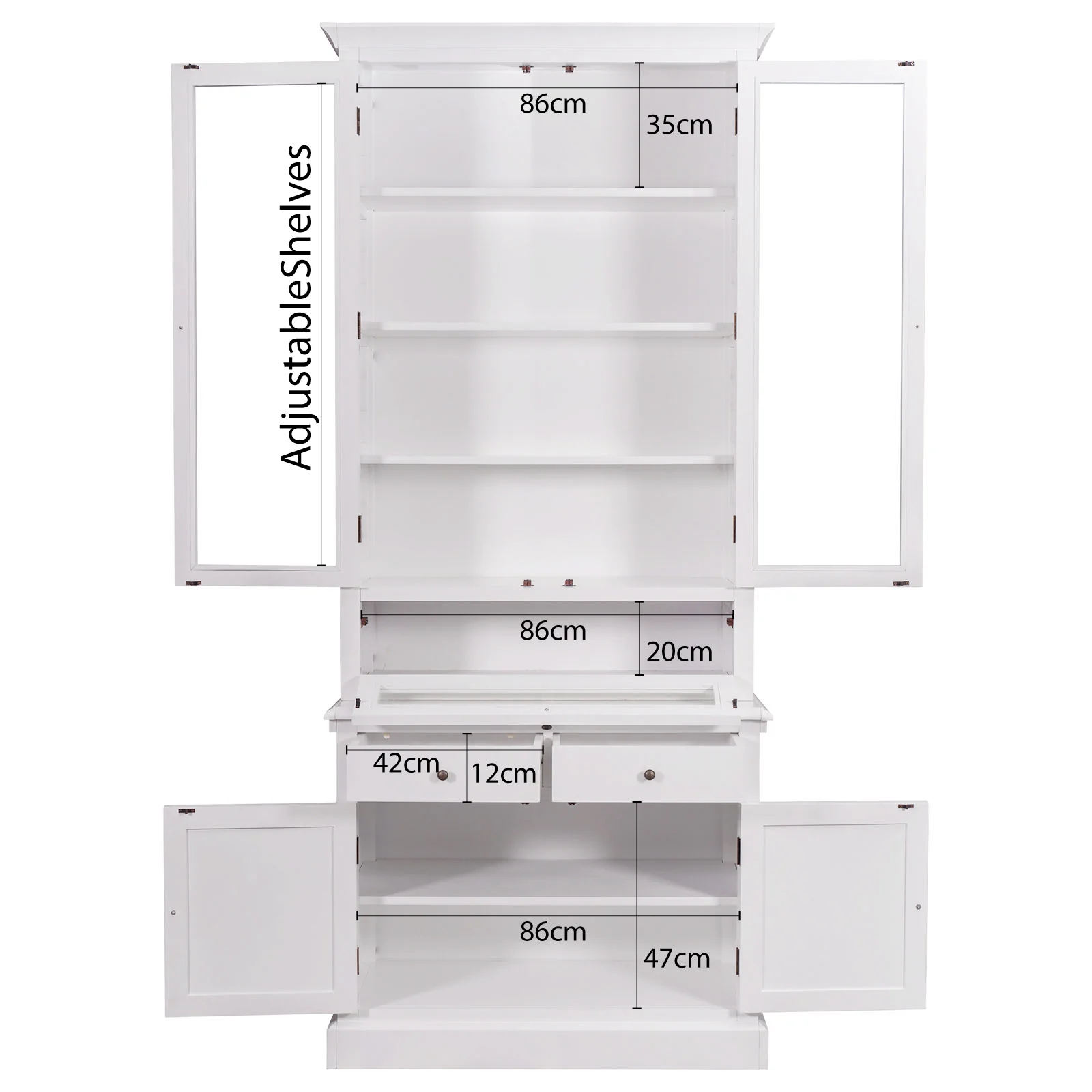 Hamptons Halifax 3 Glass Door Hutch Display Buffet Cabinet Bookcase Cupboard - Image 28