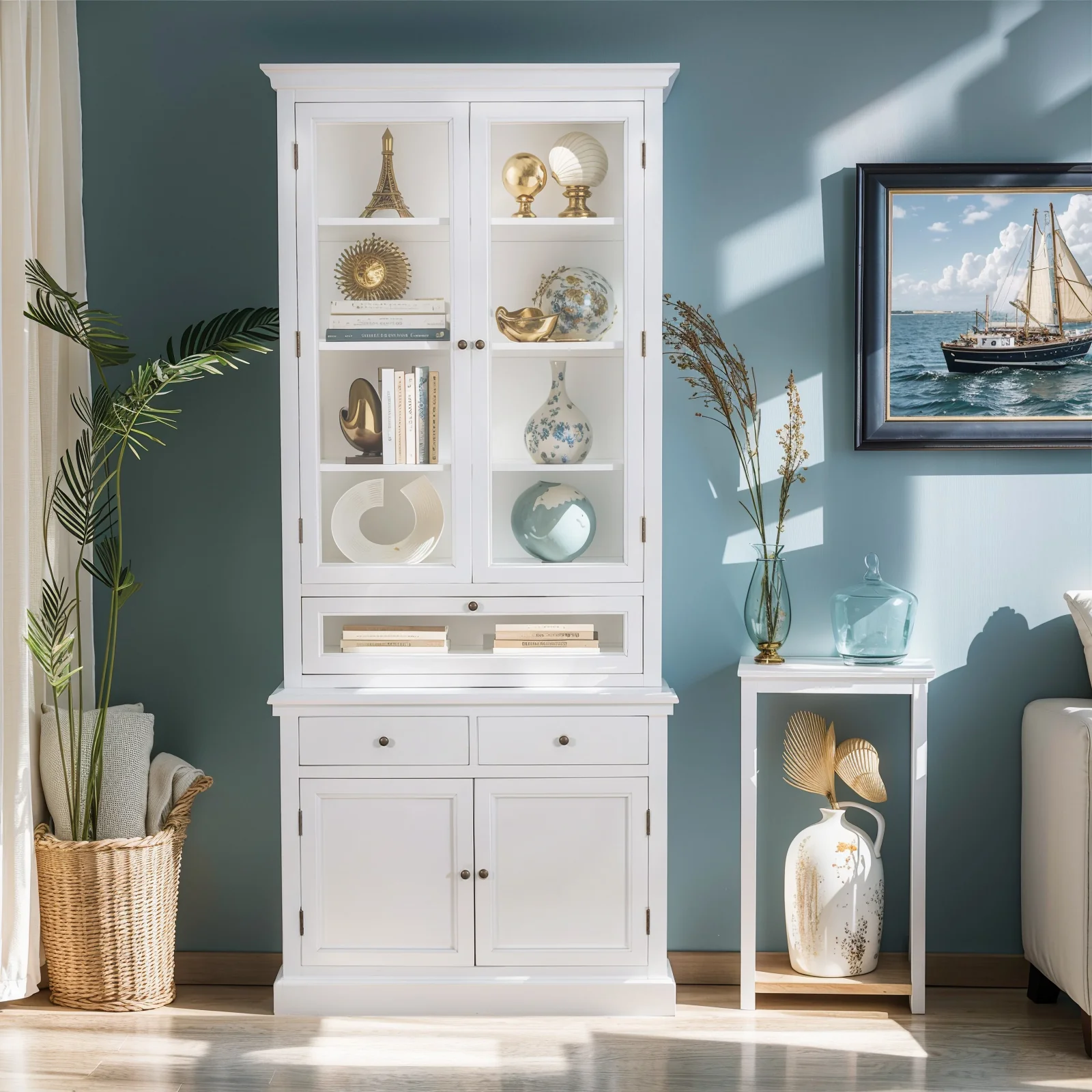 Hamptons Halifax 3 Glass Door Hutch Display Buffet Cabinet Bookcase Cupboard - Image 3