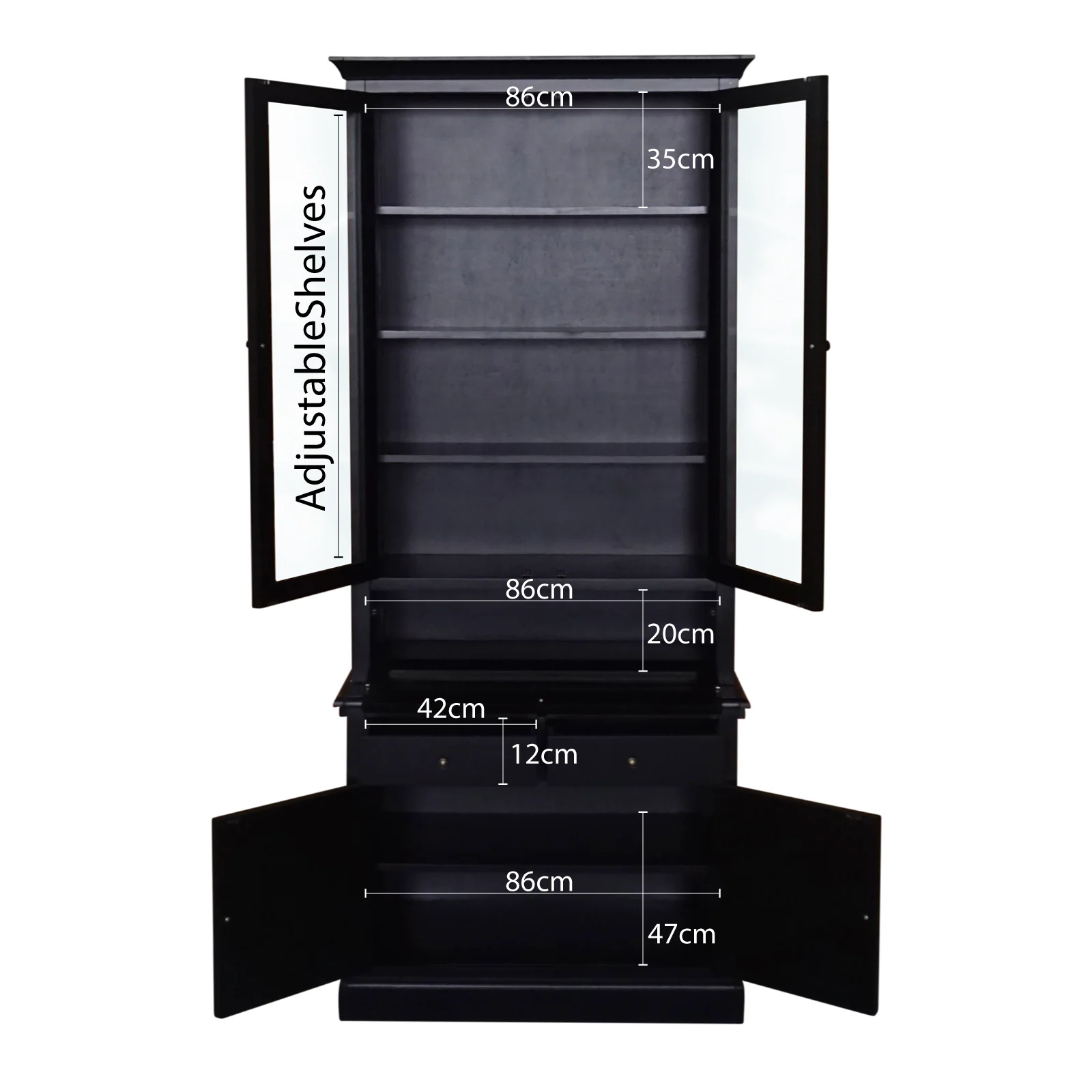 Hamptons Halifax 3 Glass Door Hutch Display Buffet Cabinet Bookcase Cupboard - Image 38
