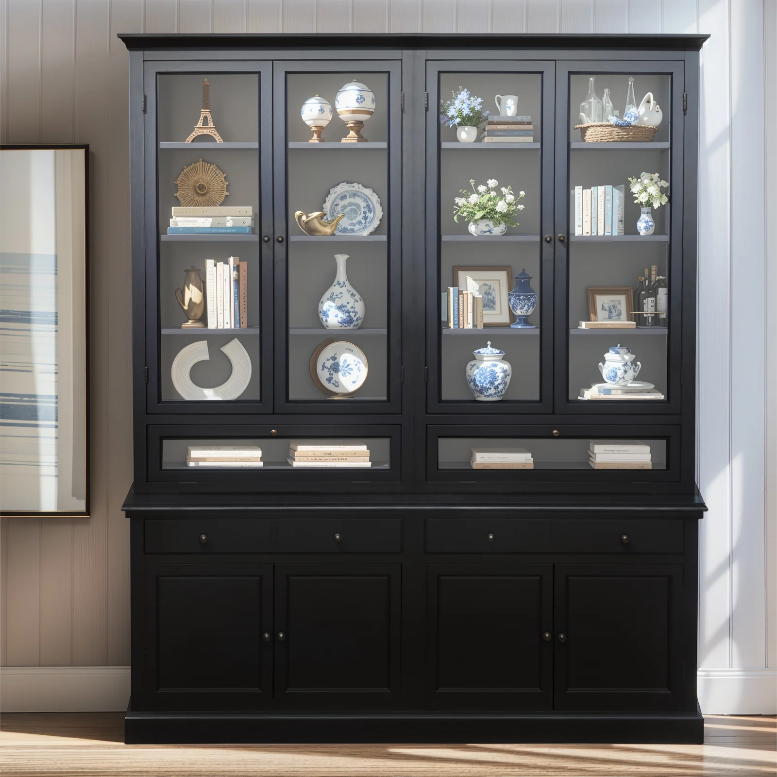Hamptons Halifax 3 Glass Door Hutch Display Buffet Cabinet Bookcase Cupboard - Image 41