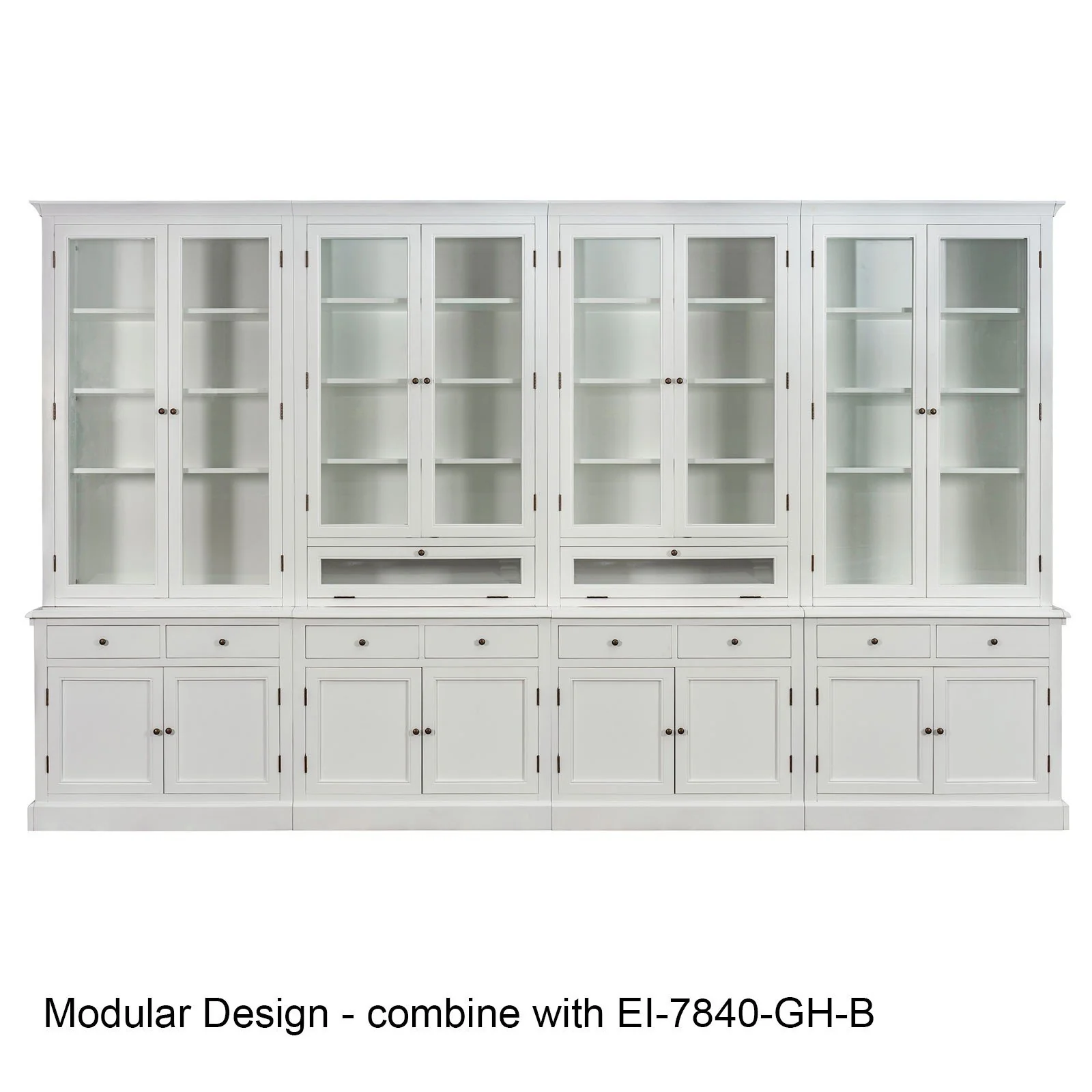 Hamptons Halifax 3 Glass Door Hutch Display Buffet Cabinet Bookcase Cupboard - Image 5