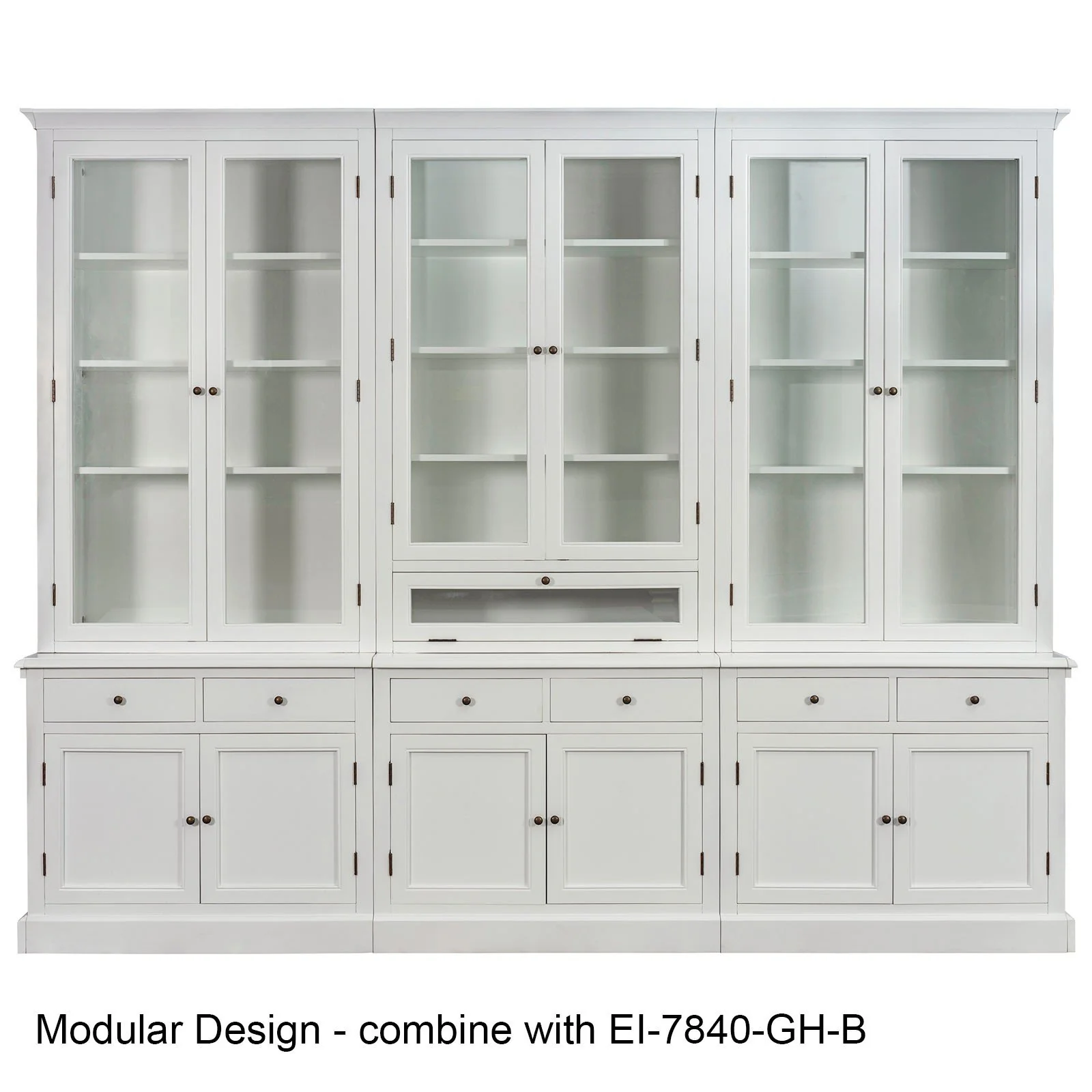Hamptons Halifax 3 Glass Door Hutch Display Buffet Cabinet Bookcase Cupboard - Image 6
