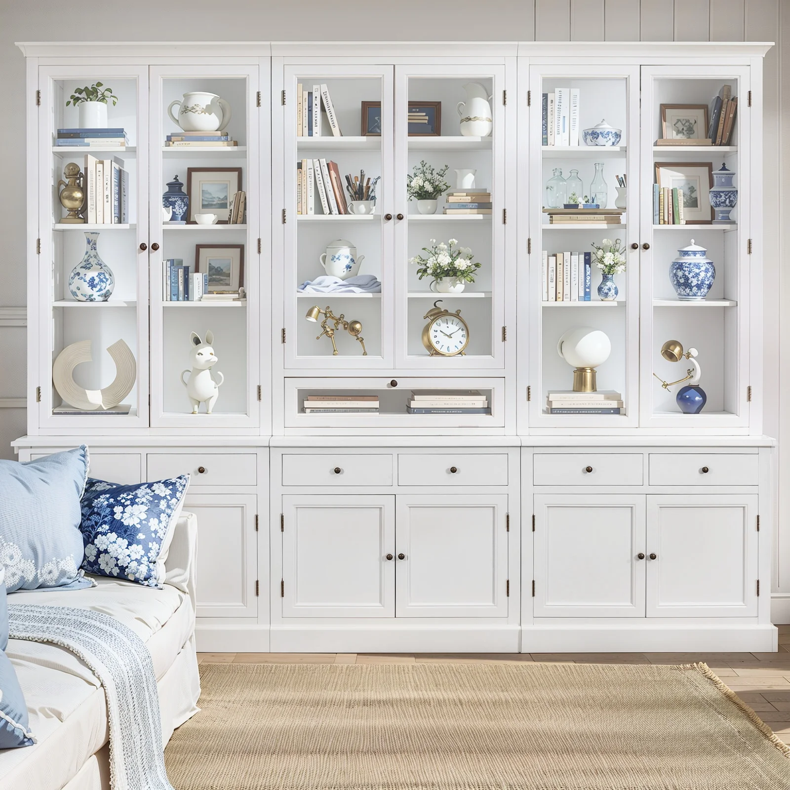 Hamptons Halifax 3 Glass Door Hutch Display Buffet Cabinet Bookcase Cupboard - Image 7