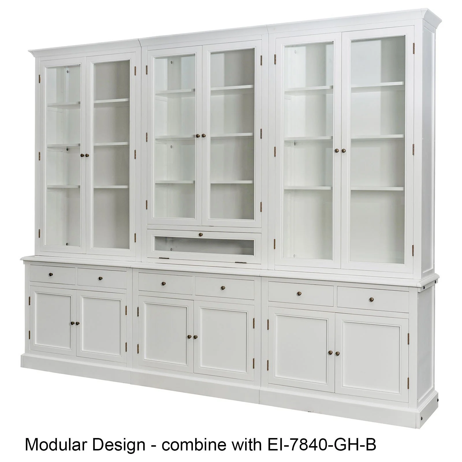 Hamptons Halifax 3 Glass Door Hutch Display Buffet Cabinet Bookcase Cupboard - Image 8