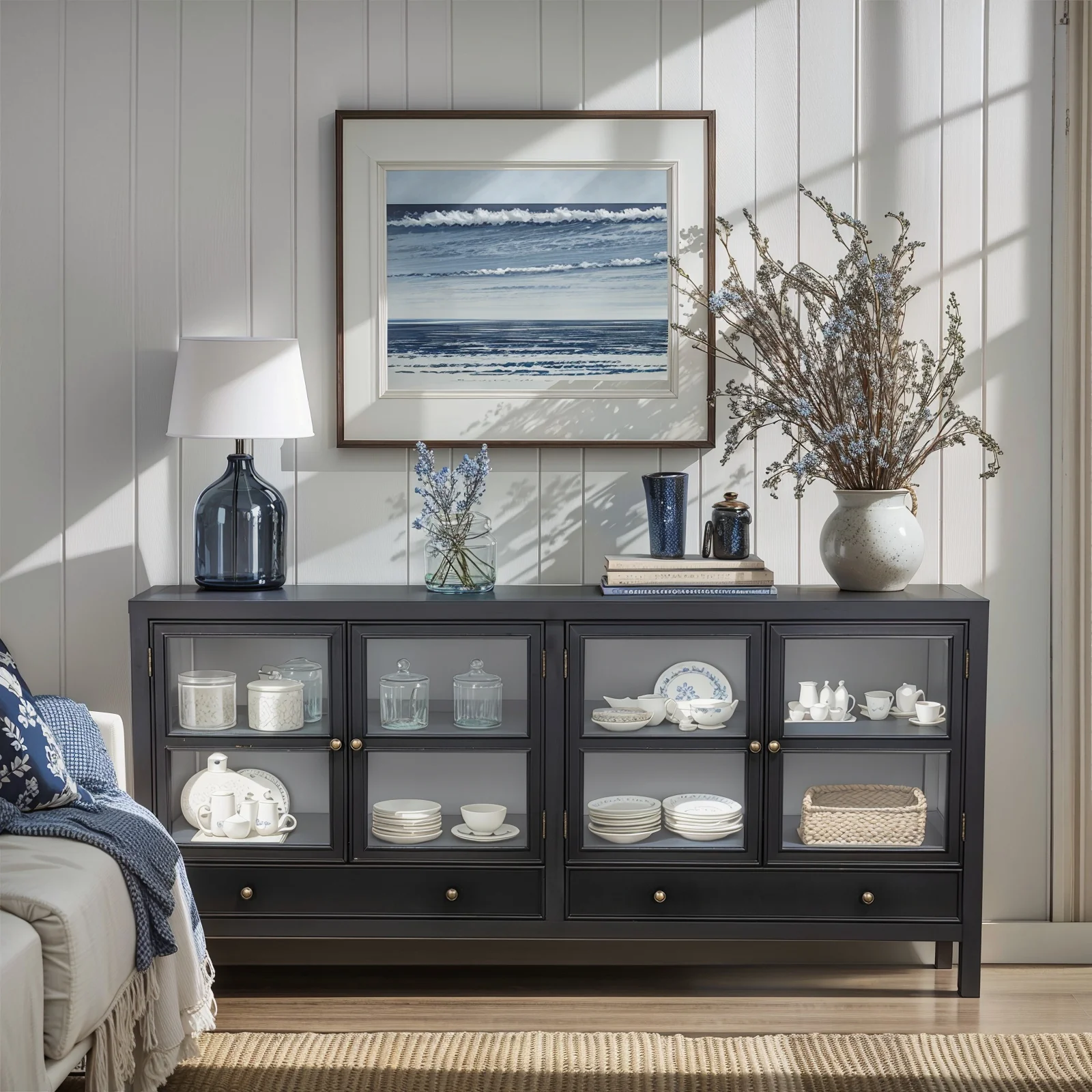 Hamptons Halifax 4 Glass Door Buffet Sideboard - Image 17