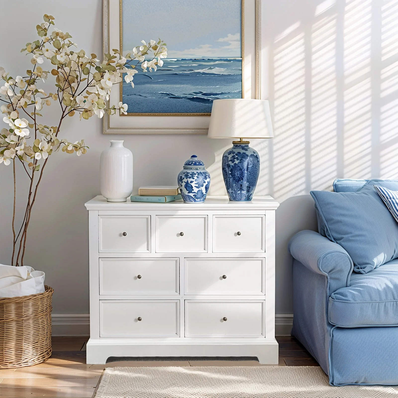 Hamptons Halifax 7 Drawer Chest Tallboy Cabinet - Image 3