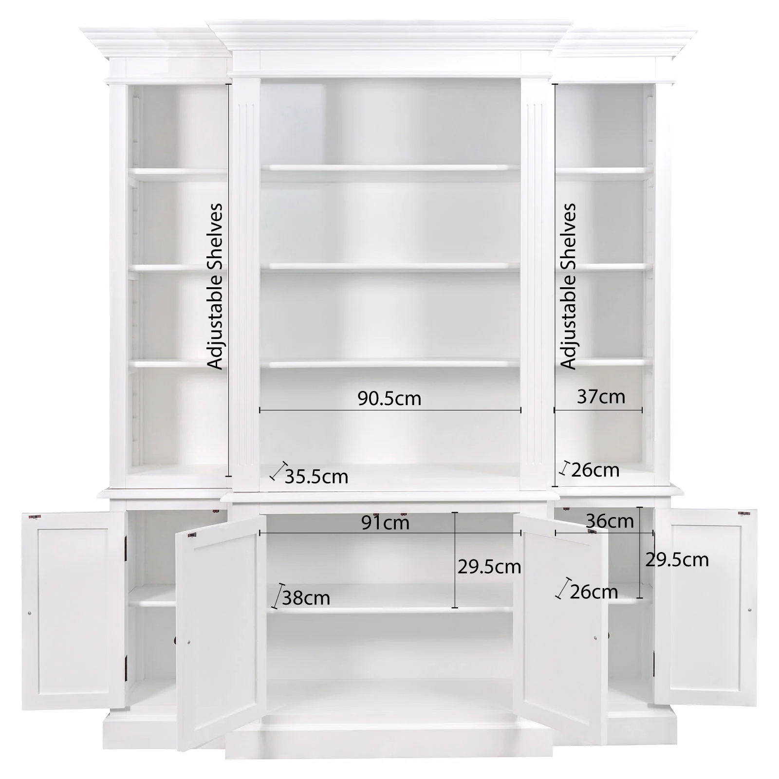 Hamptons Halifax Buffet and Hutch Furniture Bookcase Cabinet - Image 13