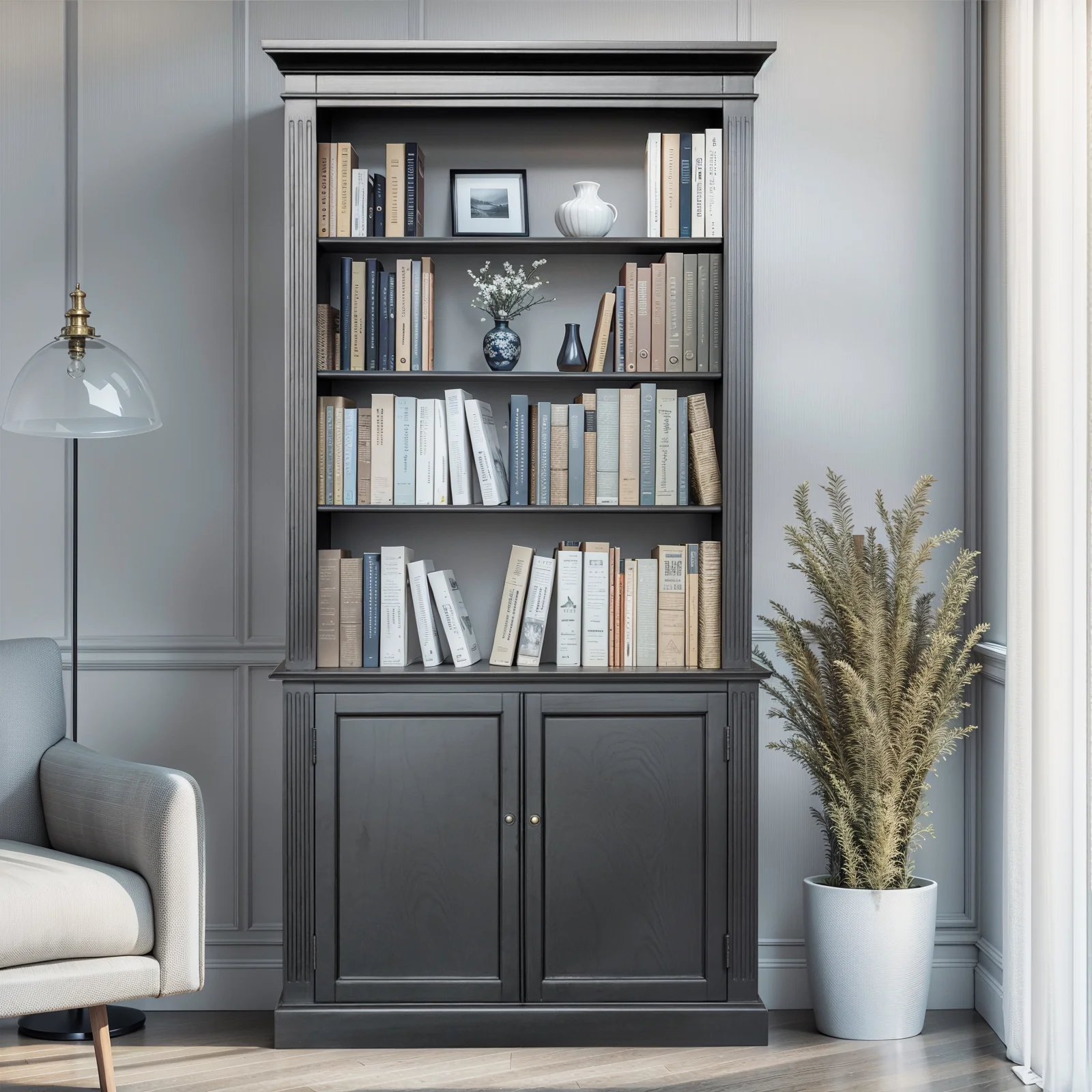 Hamptons Halifax Buffet and Hutch Library Bookcase Cabinet - Image 16