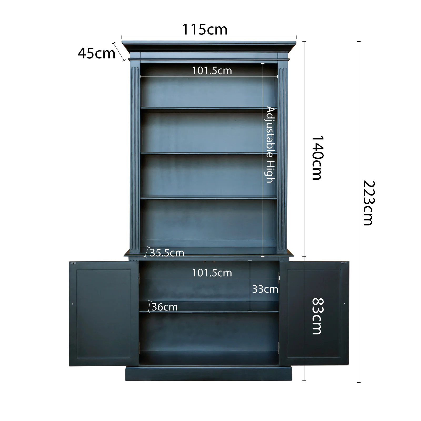 Hamptons Halifax Buffet and Hutch Library Bookcase Cabinet - Image 18