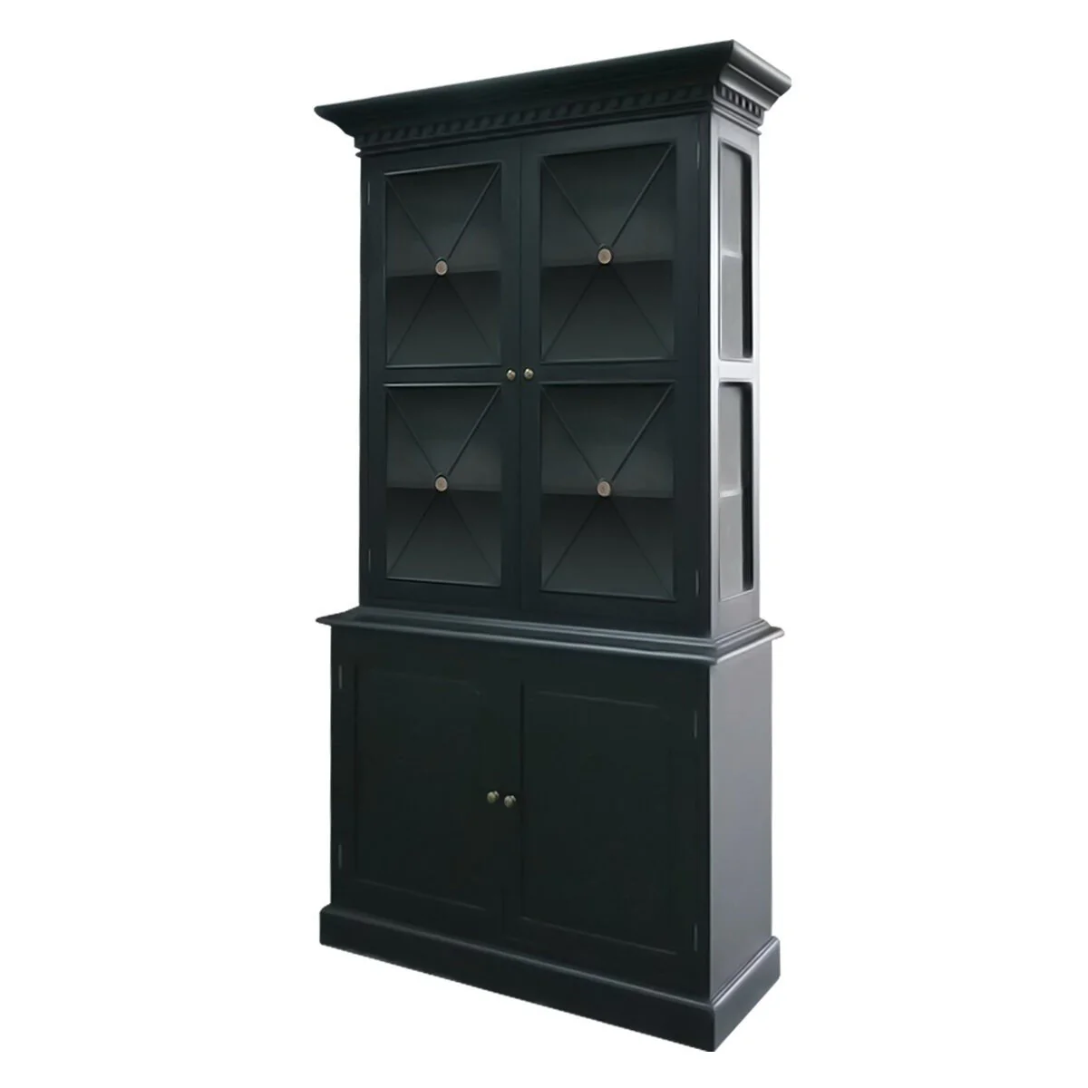 Hamptons Halifax Criss Cross Glass Door Display Hutch and Buffet Cabinet Bookcase - Image 3