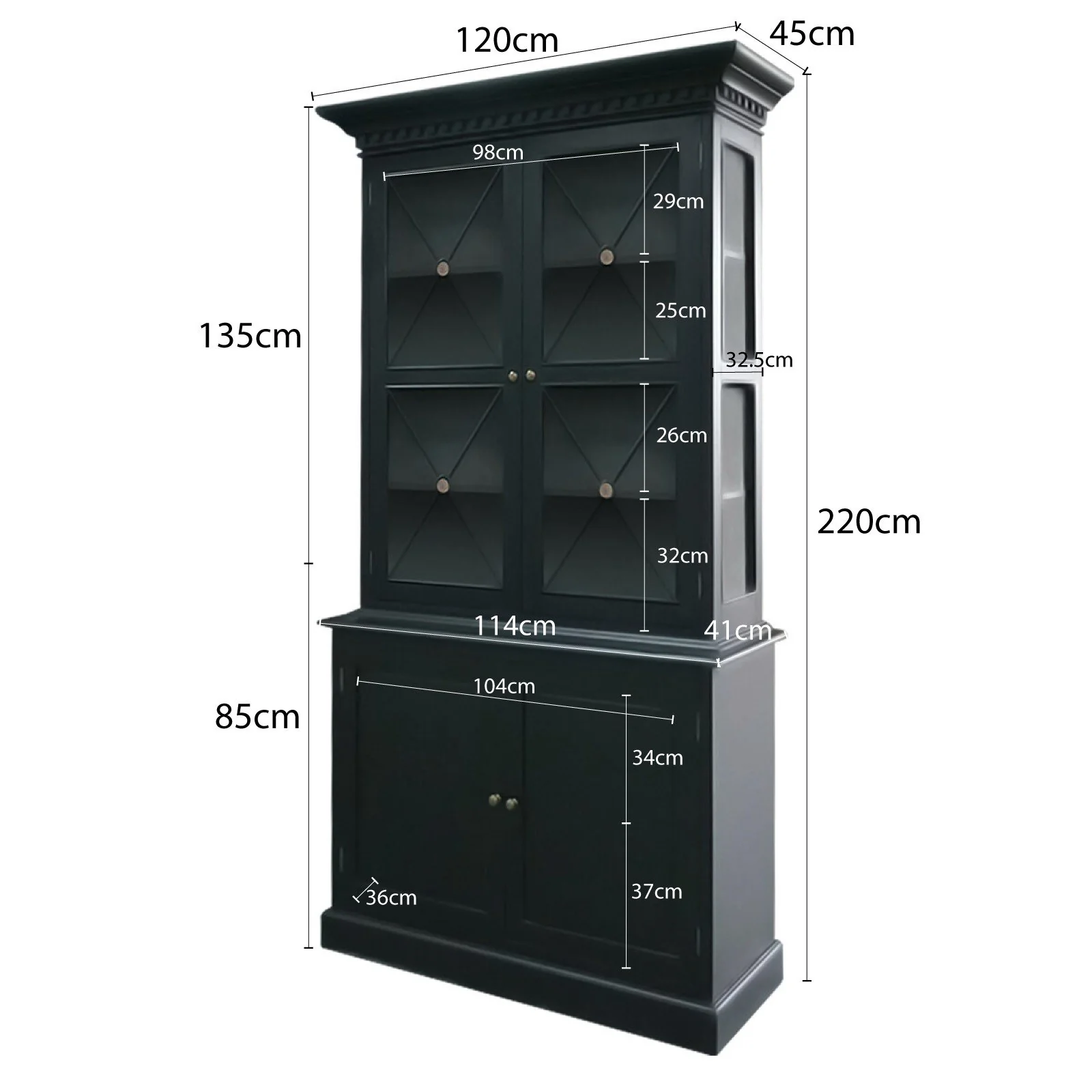 Hamptons Halifax Criss Cross Glass Door Display Hutch and Buffet Cabinet Bookcase - Image 8