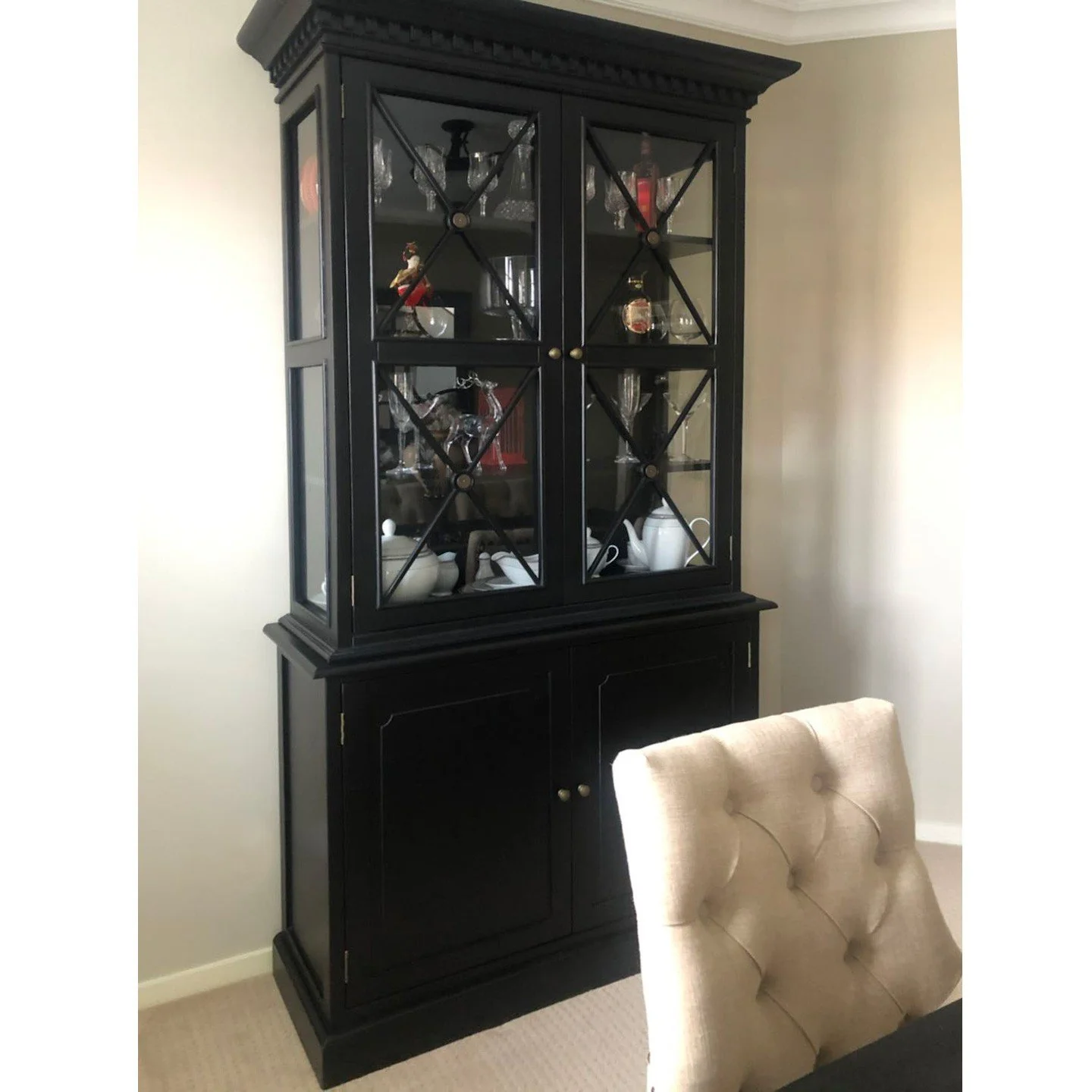 Hamptons Halifax Criss Cross Glass Door Display Hutch and Buffet Cabinet Bookcase - Image 9