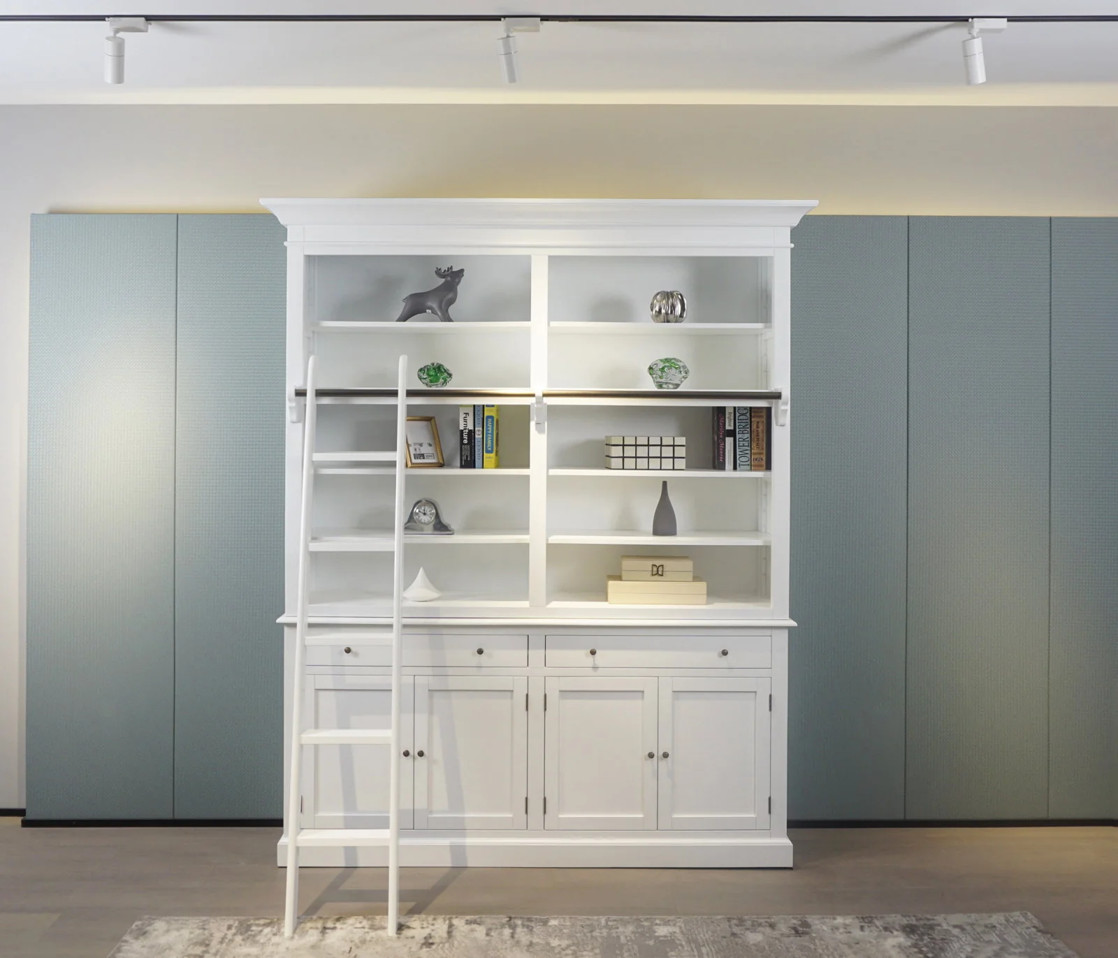 Hamptons Halifax Double Buffet and Hutch Bookcase with Ladder - Image 18