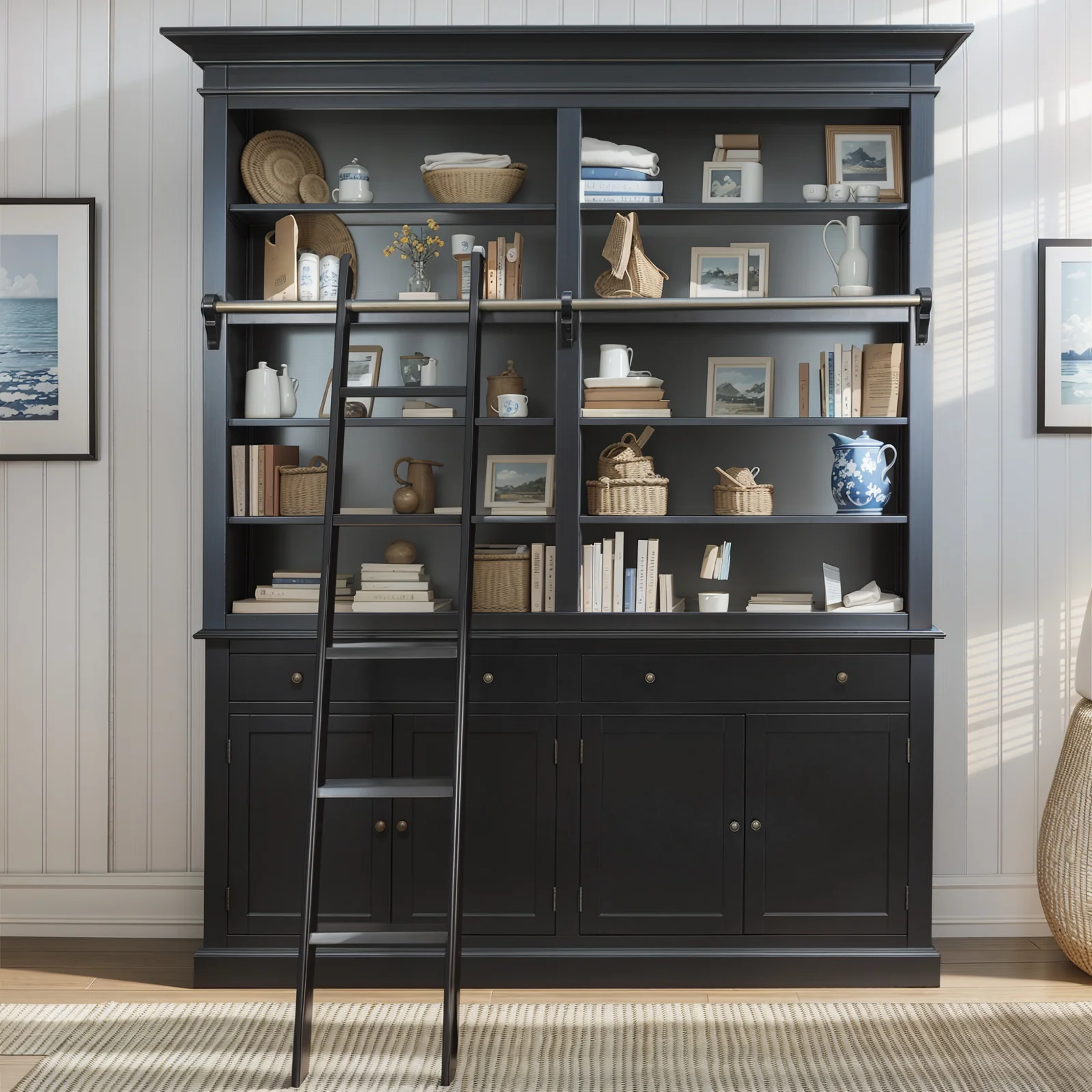 Hamptons Halifax Double Buffet and Hutch Bookcase with Ladder - Image 21