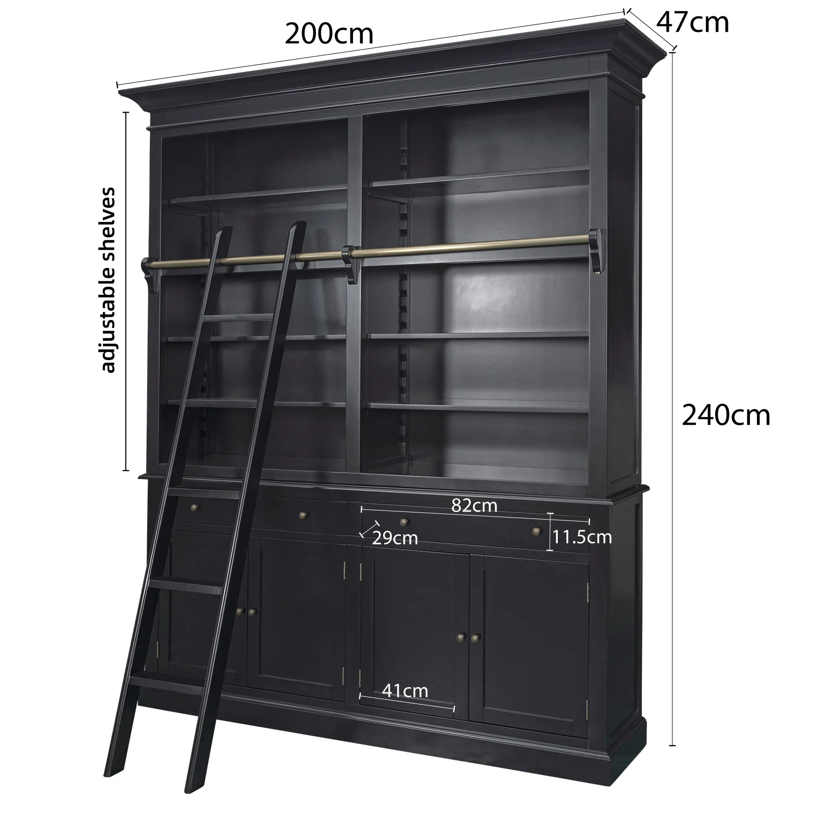 Hamptons Halifax Double Buffet and Hutch Bookcase with Ladder - Image 35