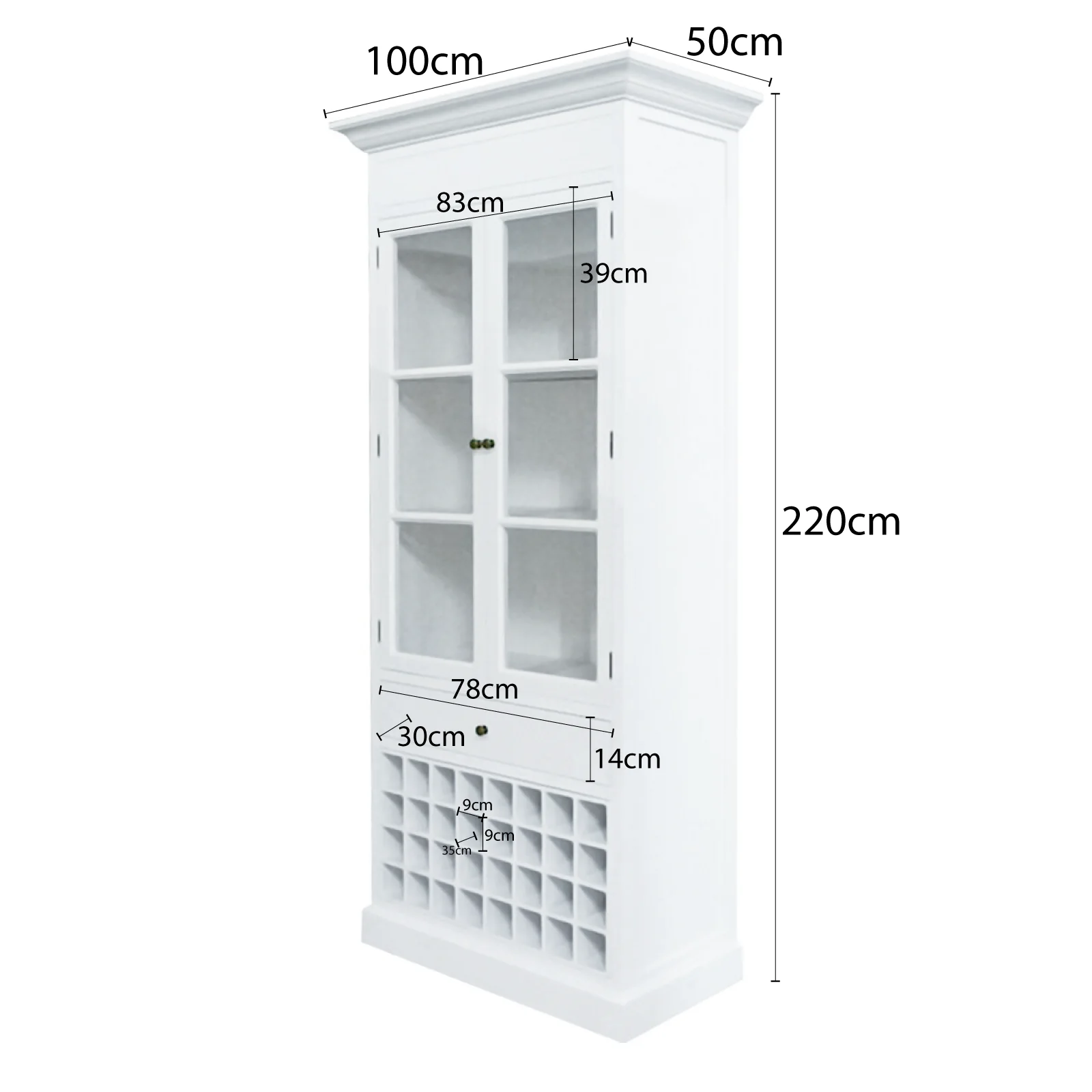 Hamptons Halifax Glass Door Display Cabinet with Wine Rack - Image 12