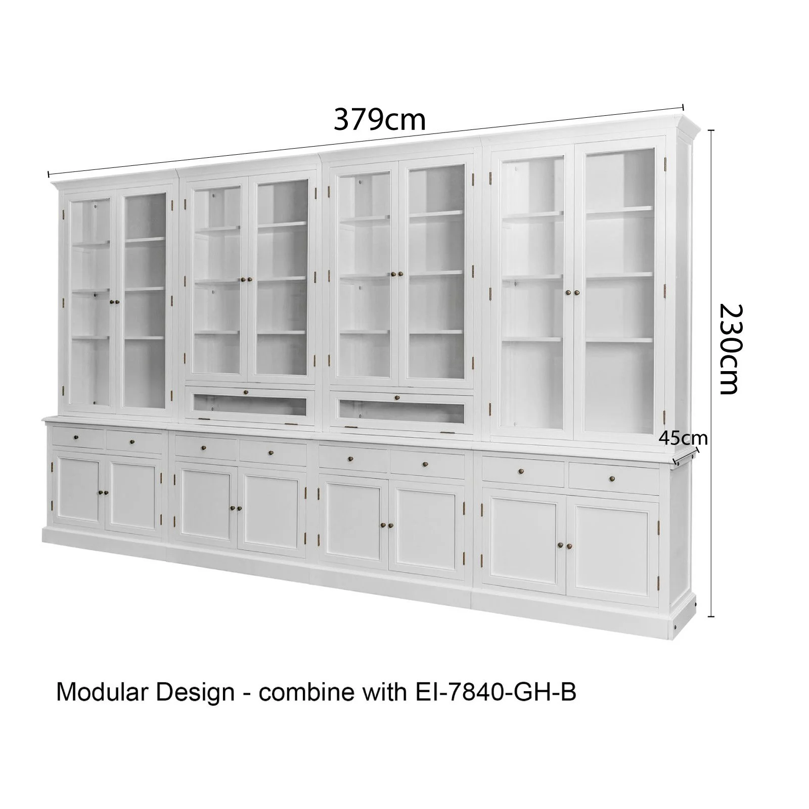 Hamptons Halifax Glass Door Hutch Modular Display Buffet Cabinet Bookcase Cupboard - Image 21