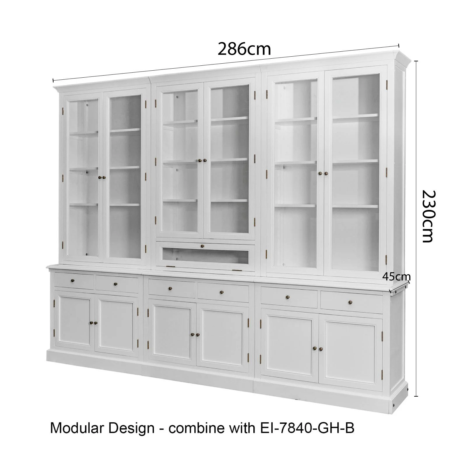 Hamptons Halifax Glass Door Hutch Modular Display Buffet Cabinet Bookcase Cupboard - Image 23