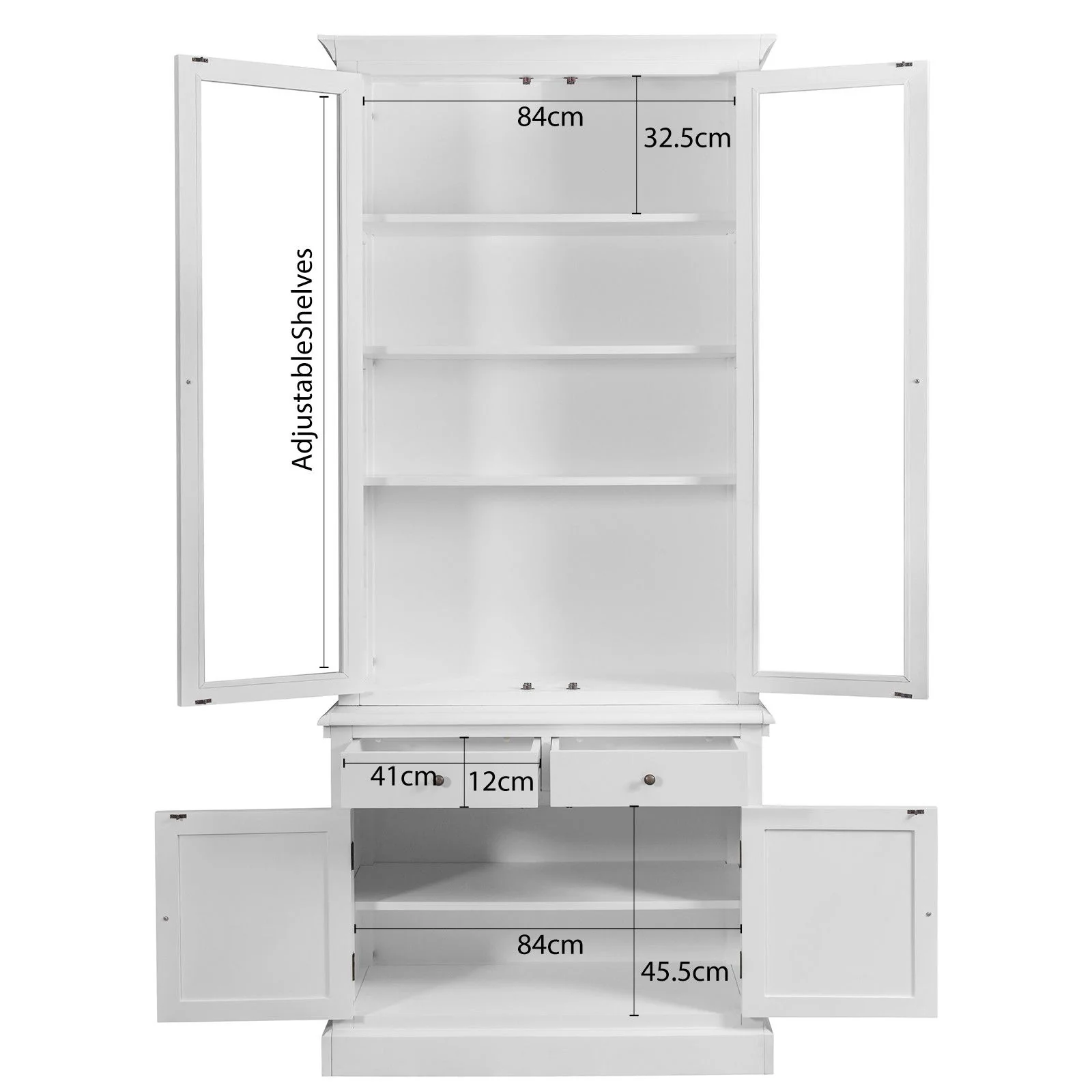 Hamptons Halifax Glass Door Hutch Modular Display Buffet Cabinet Bookcase Cupboard - Image 27