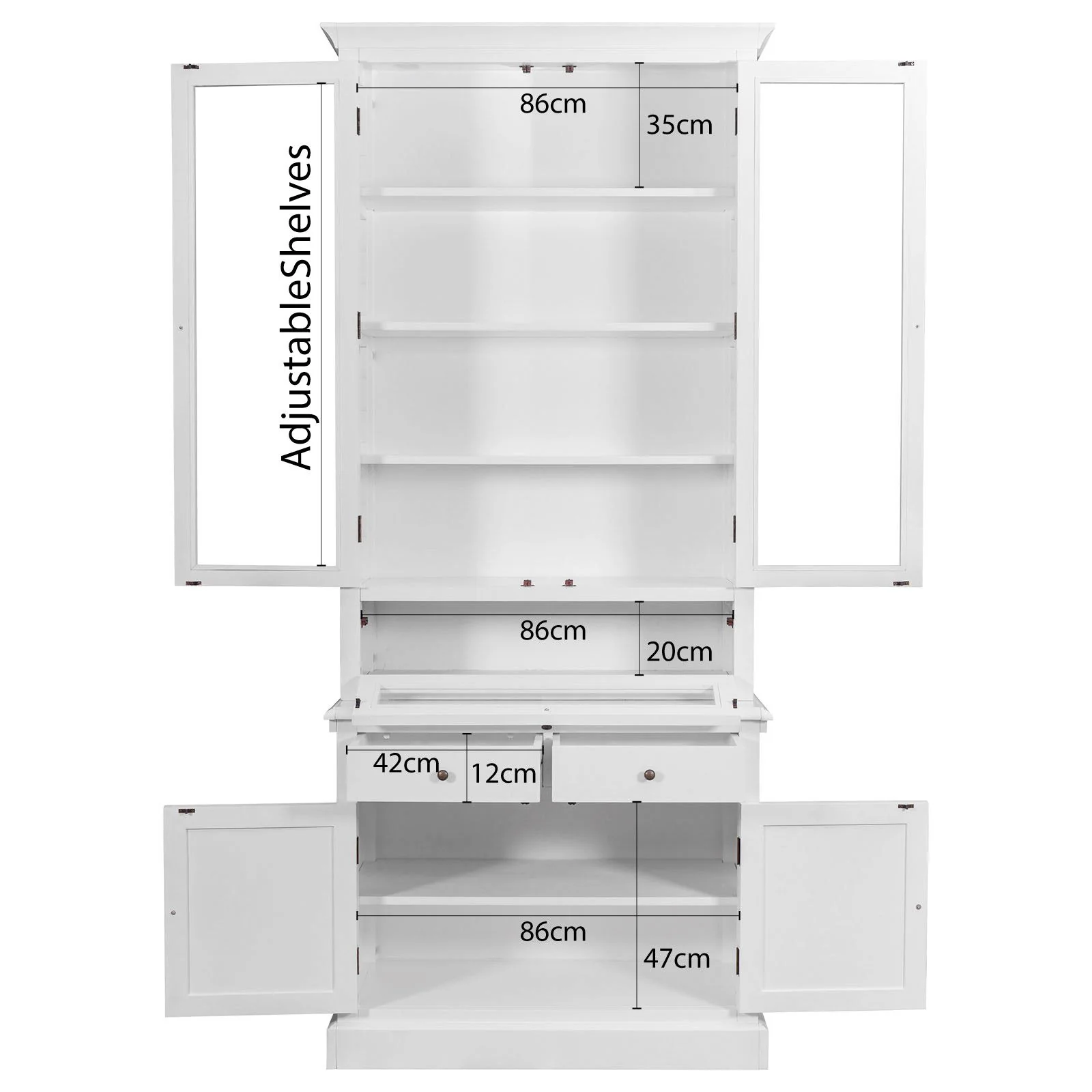 Hamptons Halifax Glass Door Hutch Modular Display Buffet Cabinet Bookcase Cupboard - Image 29