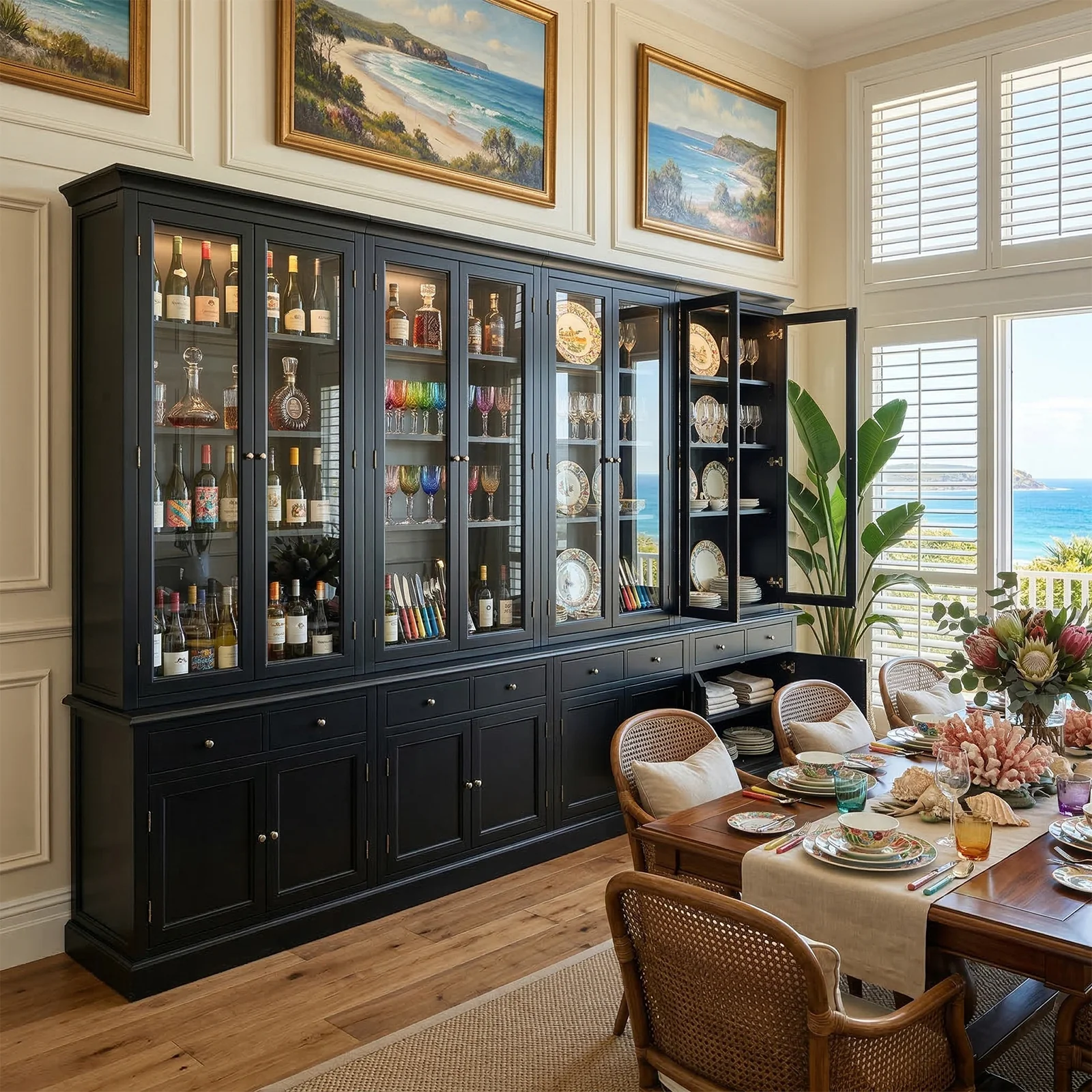 Hamptons Halifax Glass Door Hutch Modular Display Buffet Cabinet Bookcase Cupboard - Image 38