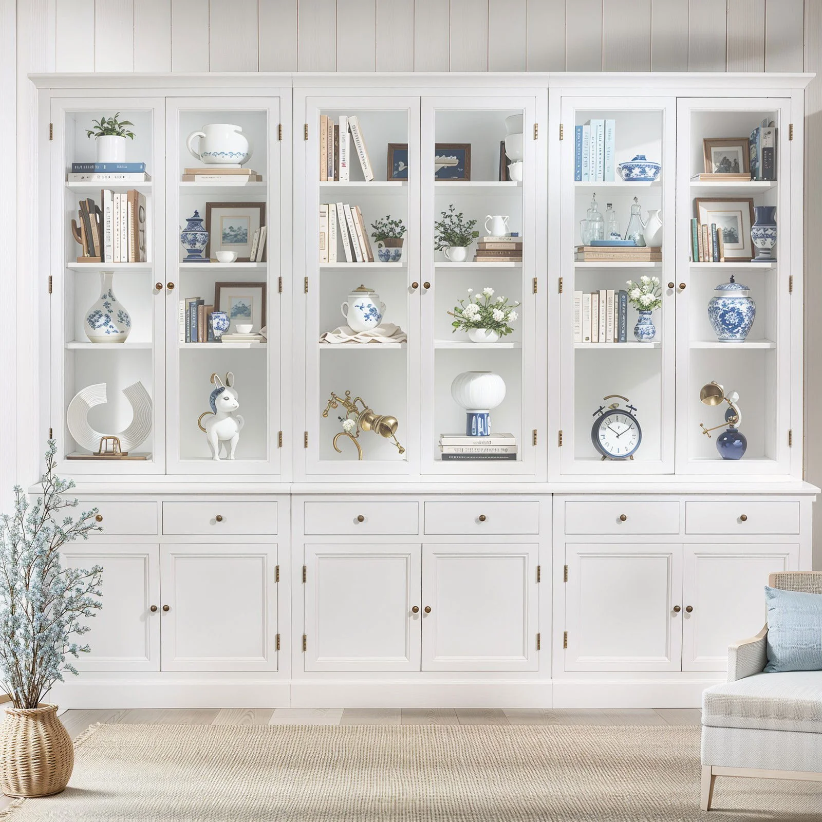 Hamptons Halifax Glass Door Hutch Modular Display Buffet Cabinet Bookcase Cupboard - Image 7