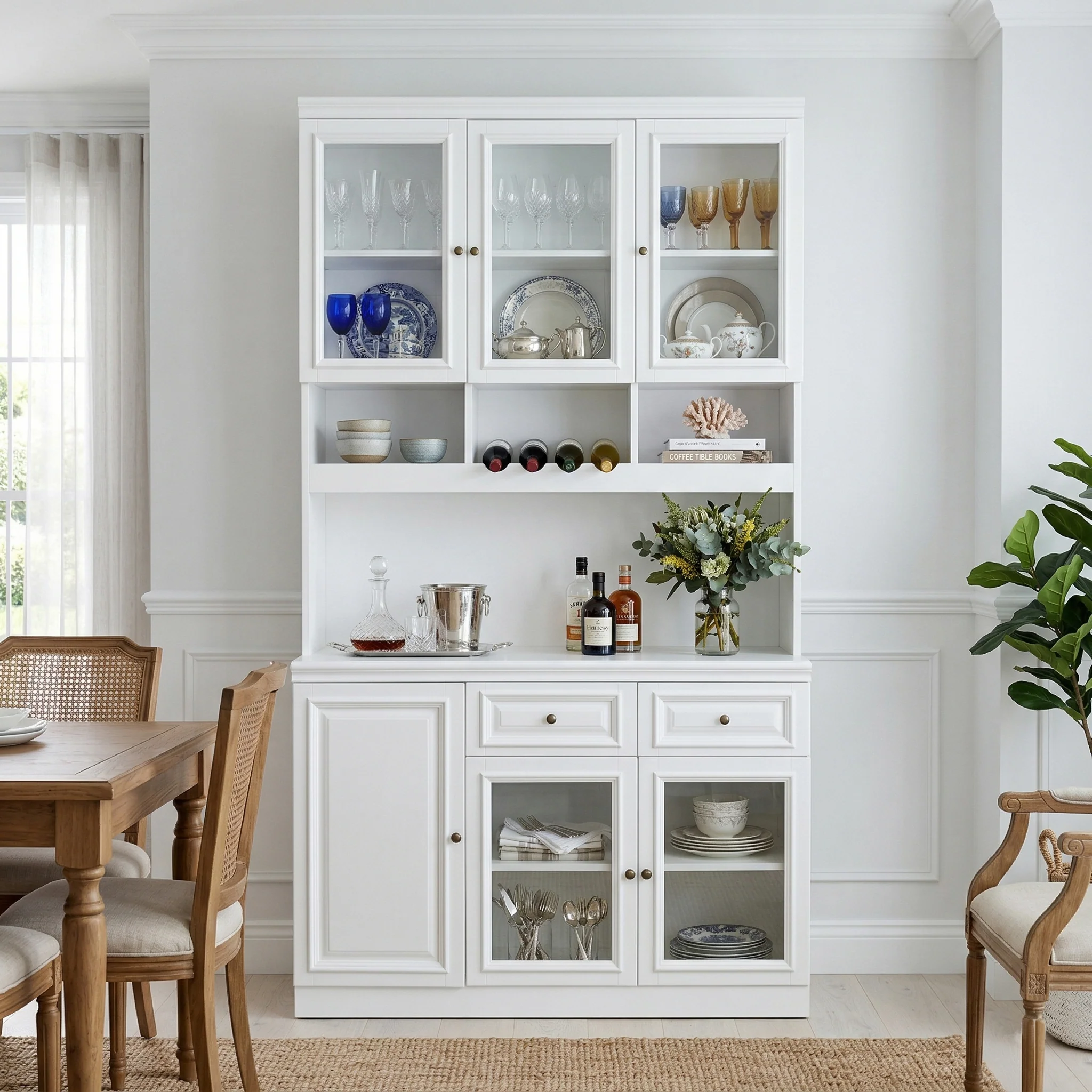 Hamptons Halifax Kitchen Pantry Glass Display Buffet and Wine Cabinet