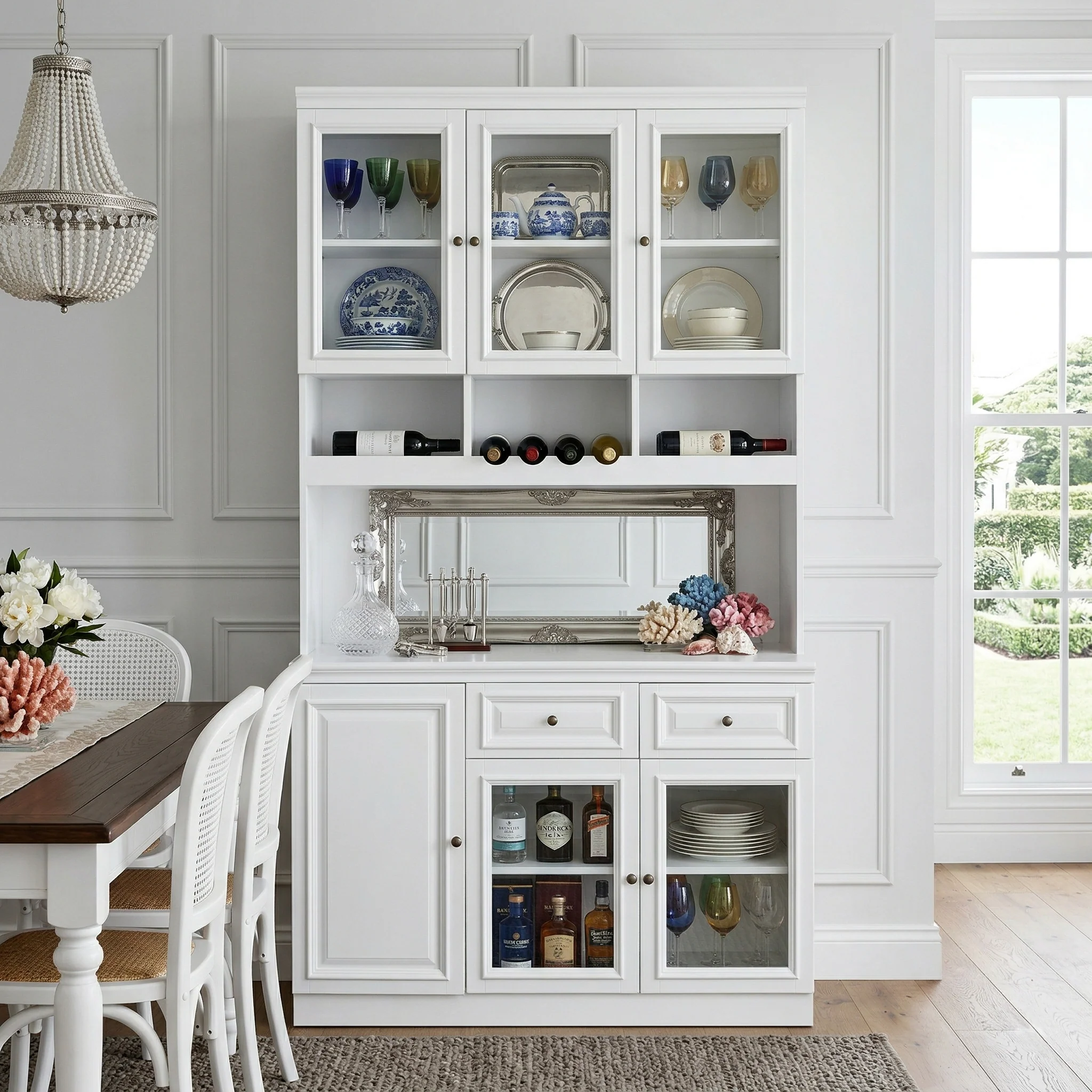 Hamptons Halifax Kitchen Pantry Glass Display Buffet and Wine Cabinet - Image 2