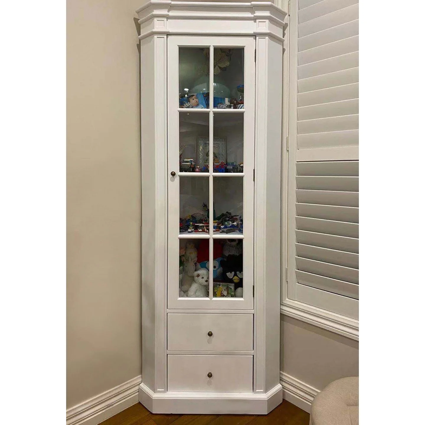 Hamptons Coastal L-Shape Corner Glass Door Display Cabinet - Image 10