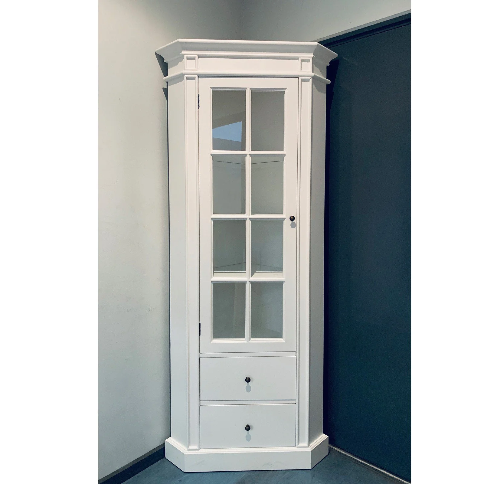 Hamptons Coastal L-Shape Corner Glass Door Display Cabinet - Image 11