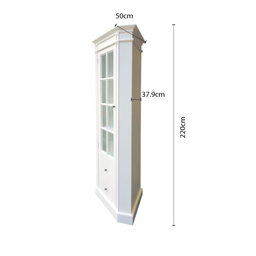 Hamptons Coastal L-Shape Corner Glass Door Display Cabinet - Image 12